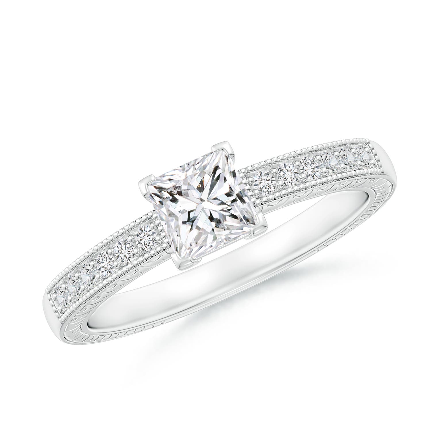 Princess Cut Diamond Solitaire Ring with Milgrain Detailing