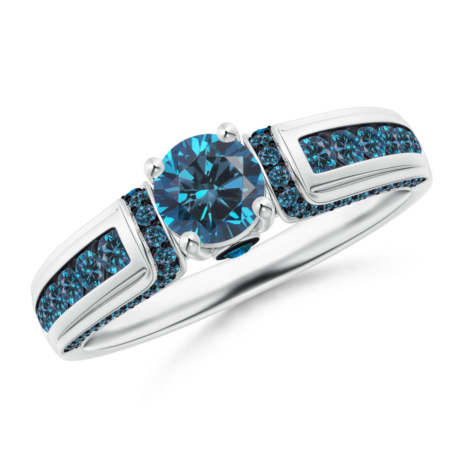 Vintage Inspired Round Enhanced Blue Diamond Engagement Ring Angara