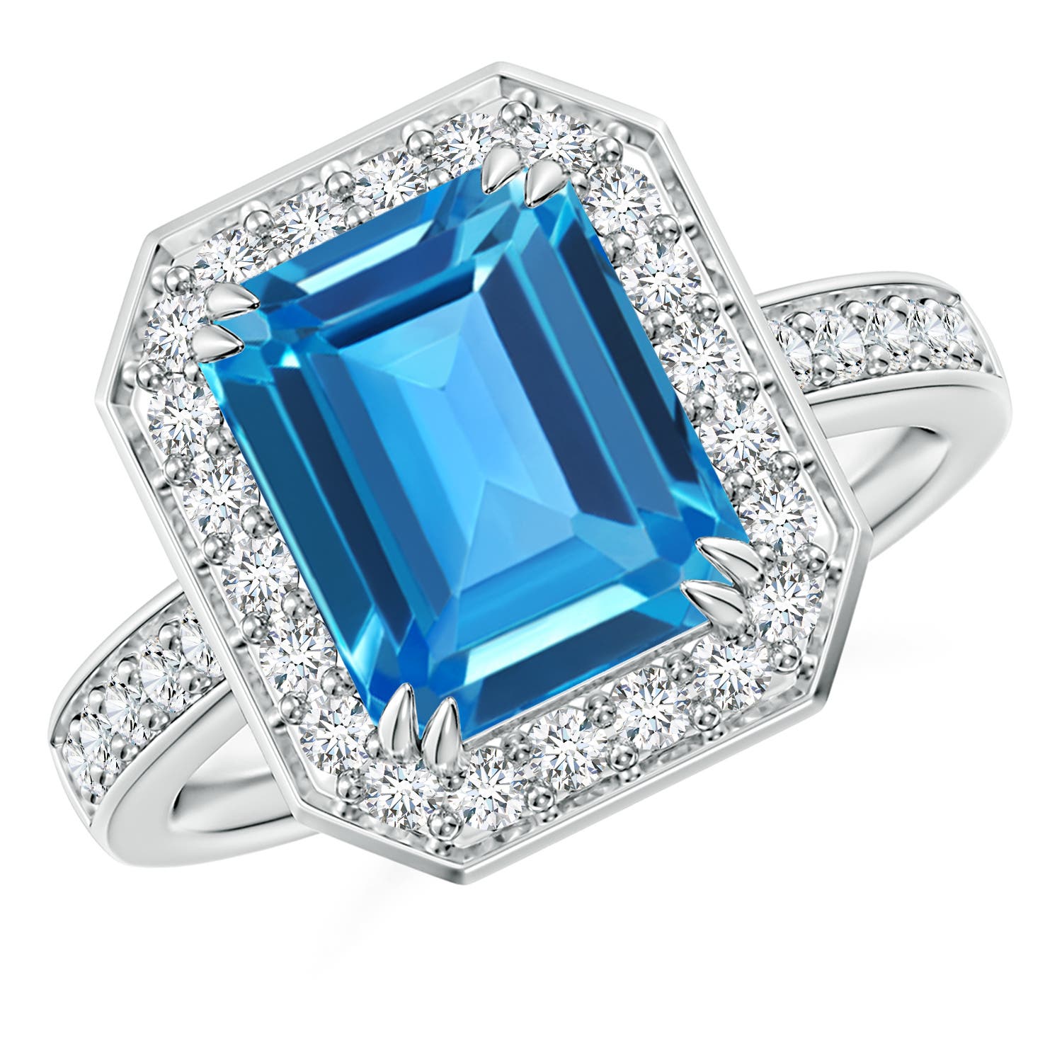 Emerald Cut Swiss Blue Topaz Engagement Ring With Diamonds Angara