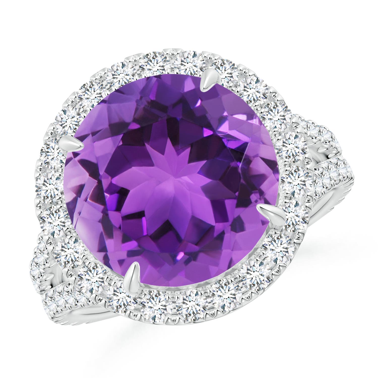 Claw-Set Round Amethyst Split Shank Cocktail Ring