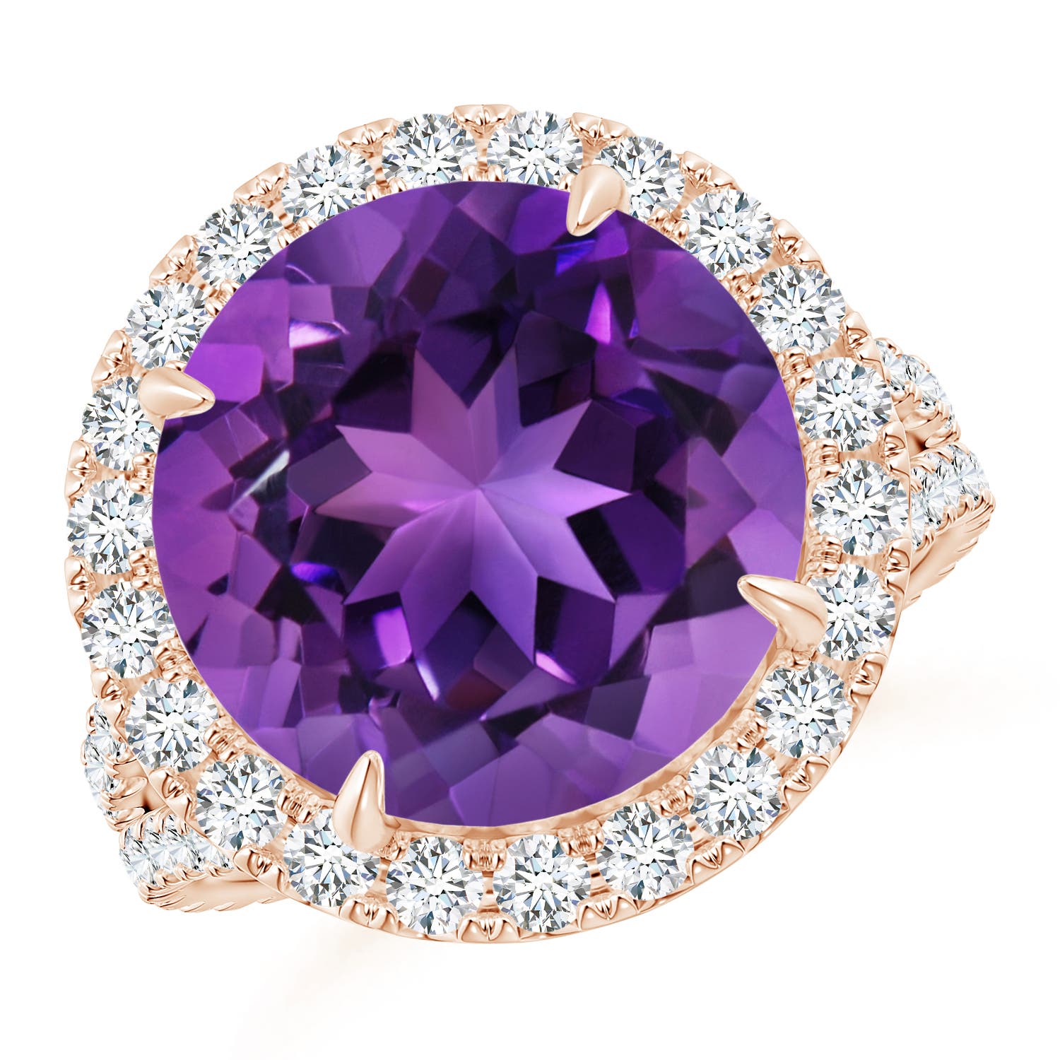 Claw-Set Round Amethyst Split Shank Cocktail Ring