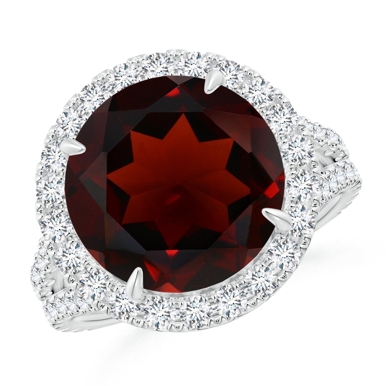 Claw-Set Round Garnet Split Shank Cocktail Ring