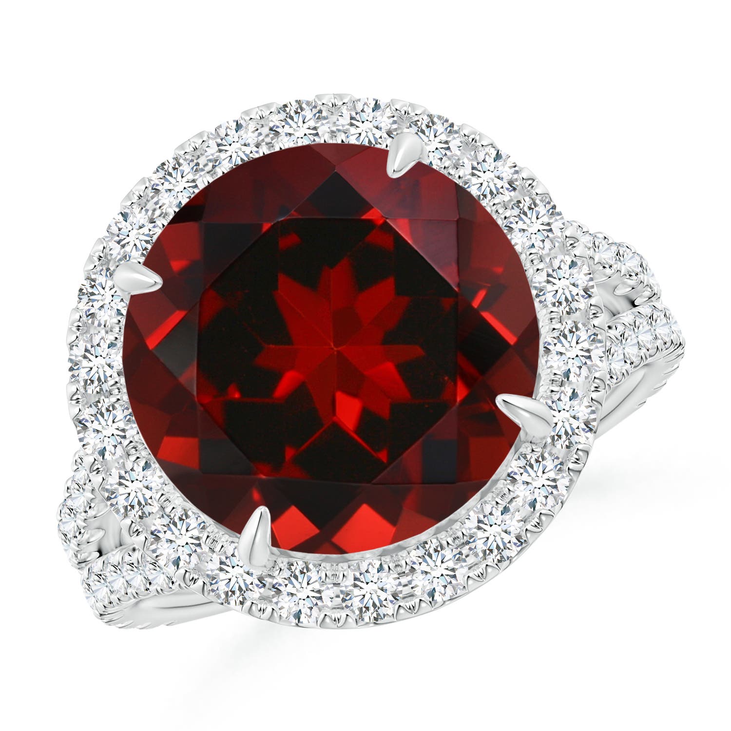 Claw-Set Round Garnet Split Shank Cocktail Ring