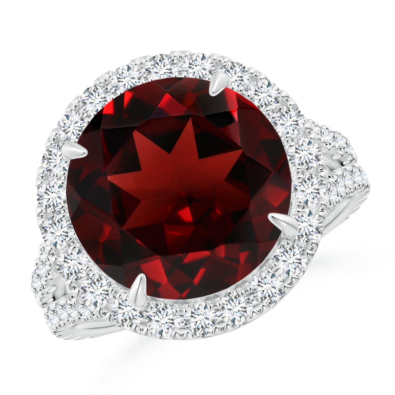 Claw-Set Round Garnet Split Shank Cocktail Ring