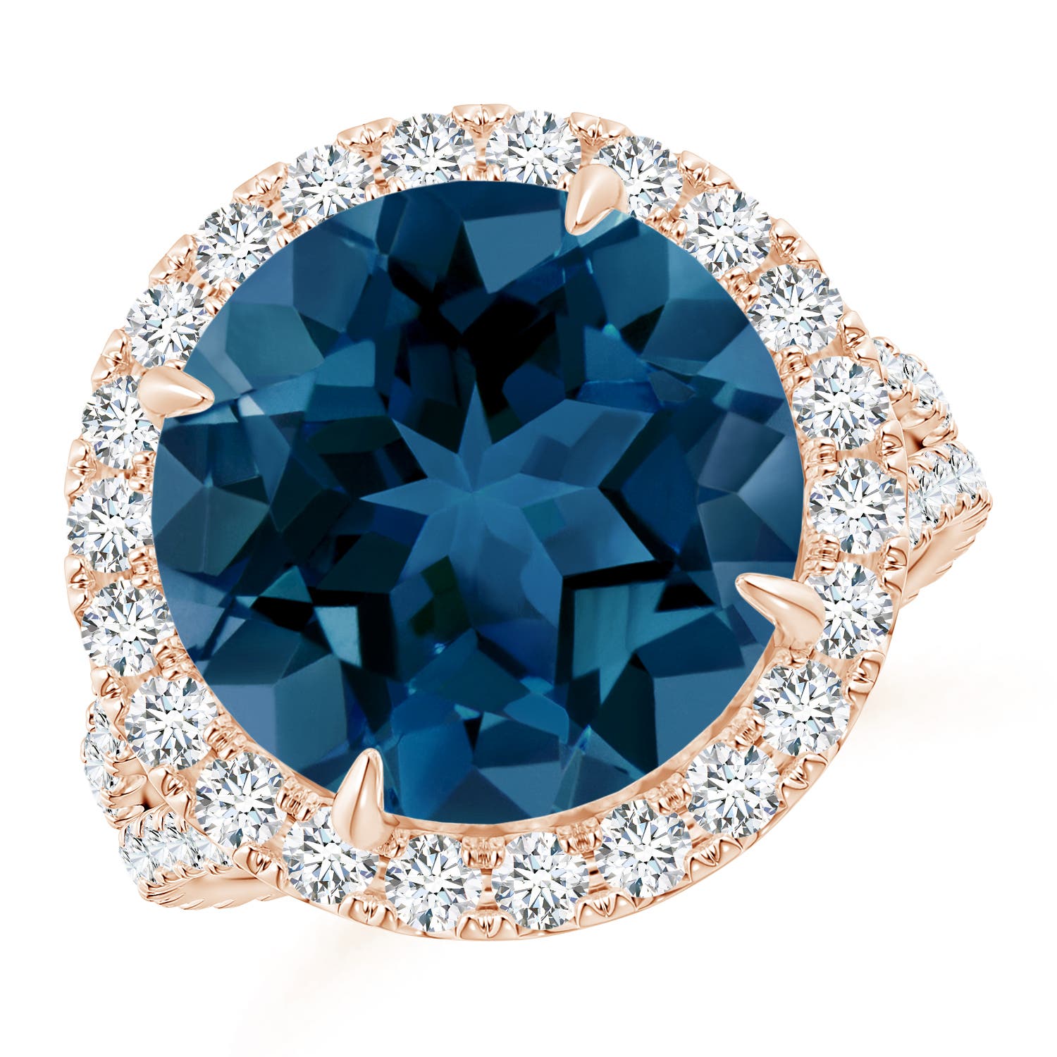 Claw-Set Round London Blue Topaz Split Shank Cocktail Ring