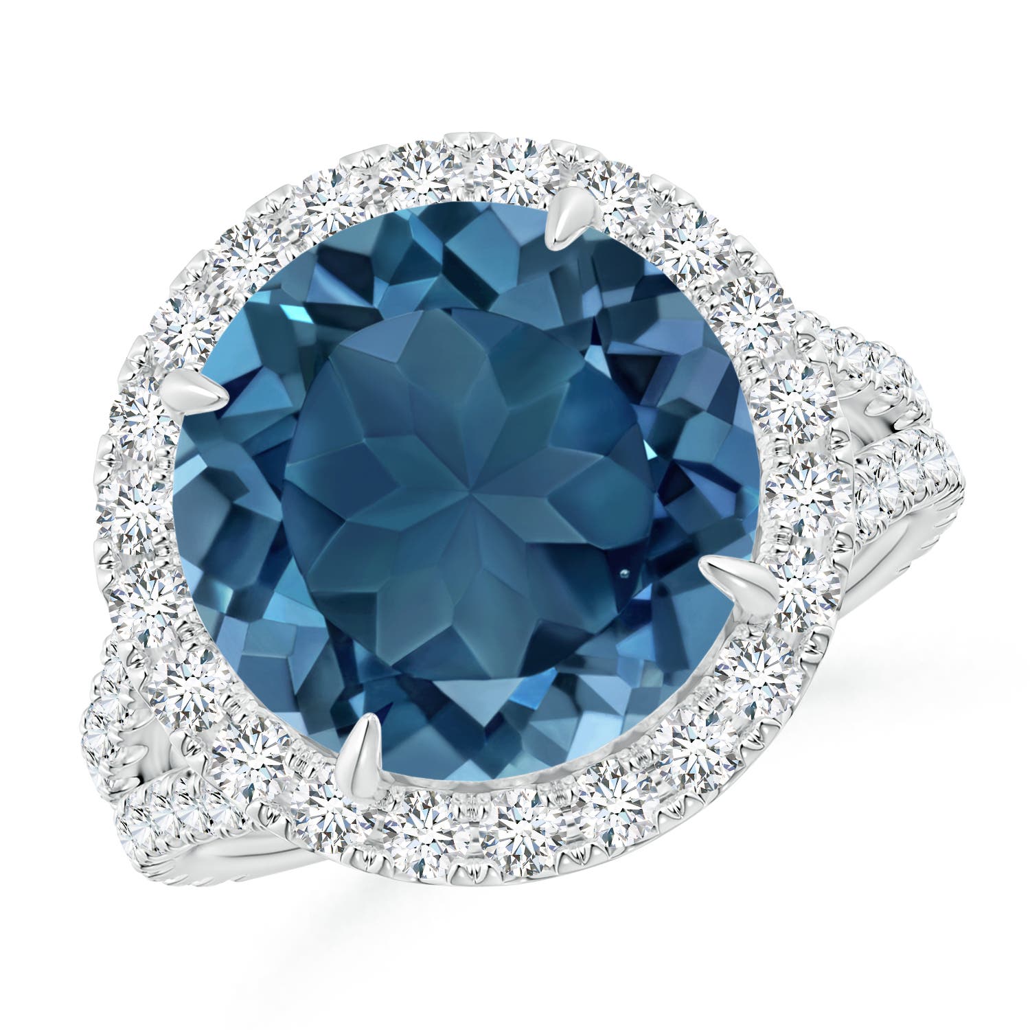 Claw-Set Round London Blue Topaz Split Shank Cocktail Ring