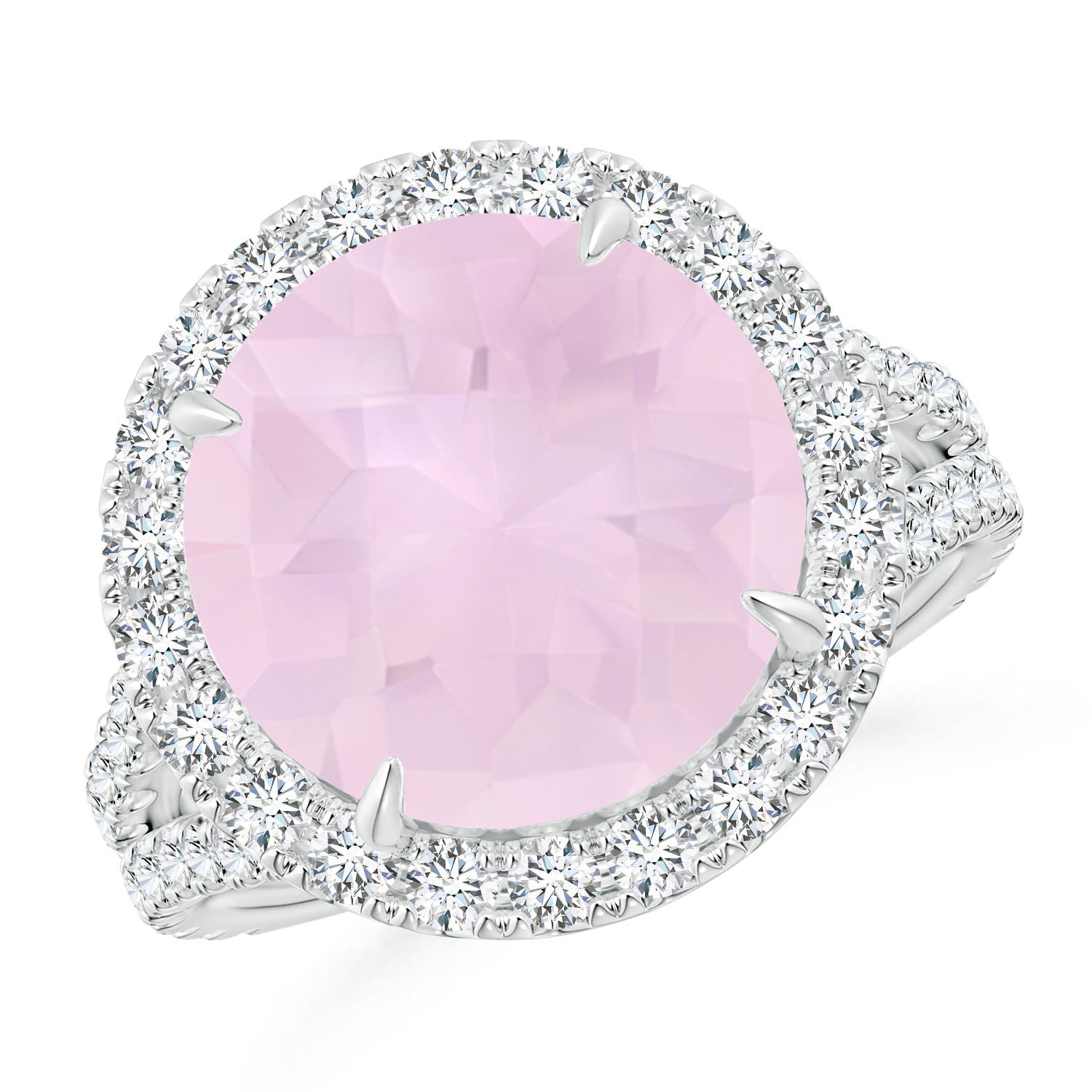 Claw-Set Round Rose Quartz Split Shank Cocktail Ring