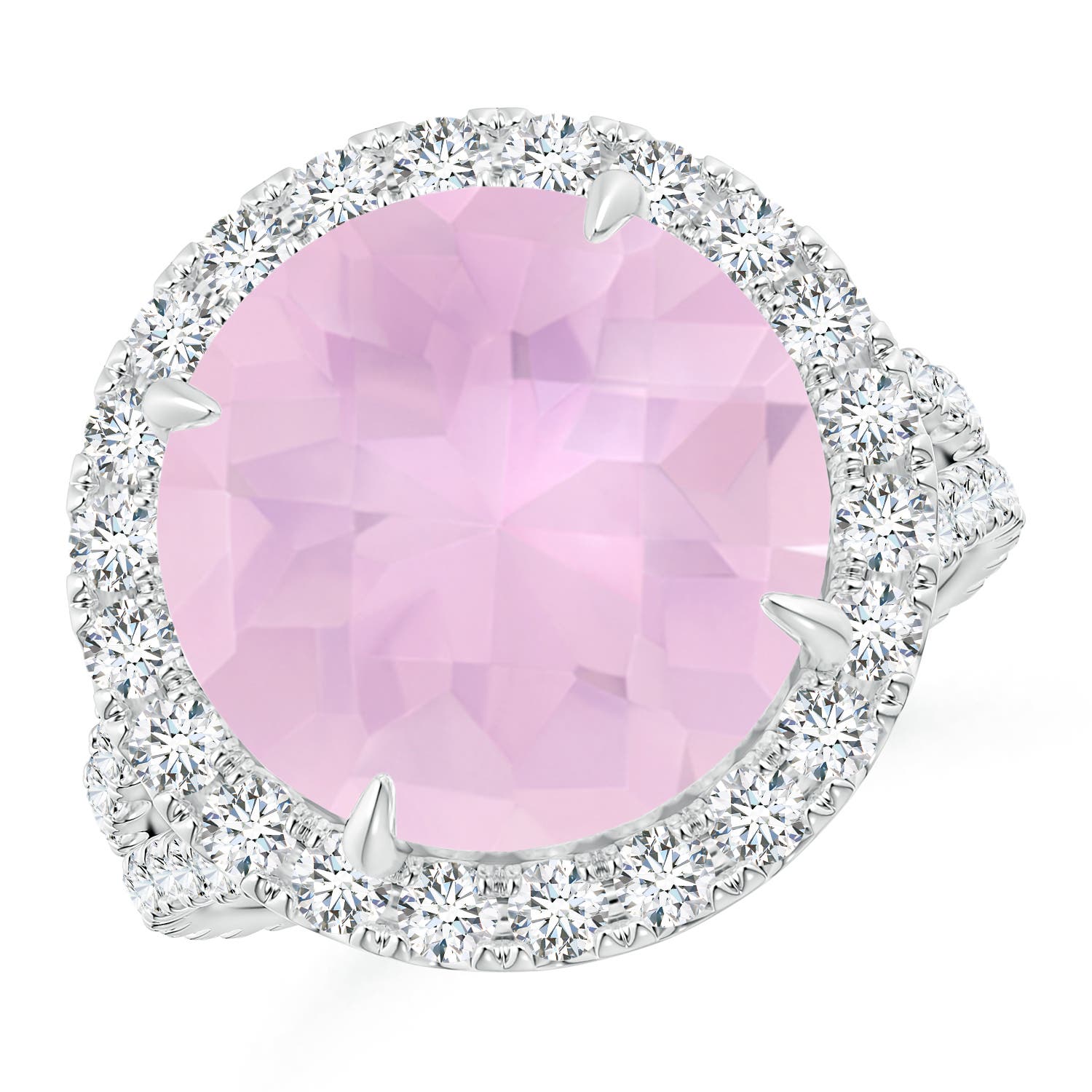 Claw-Set Round Rose Quartz Split Shank Cocktail Ring