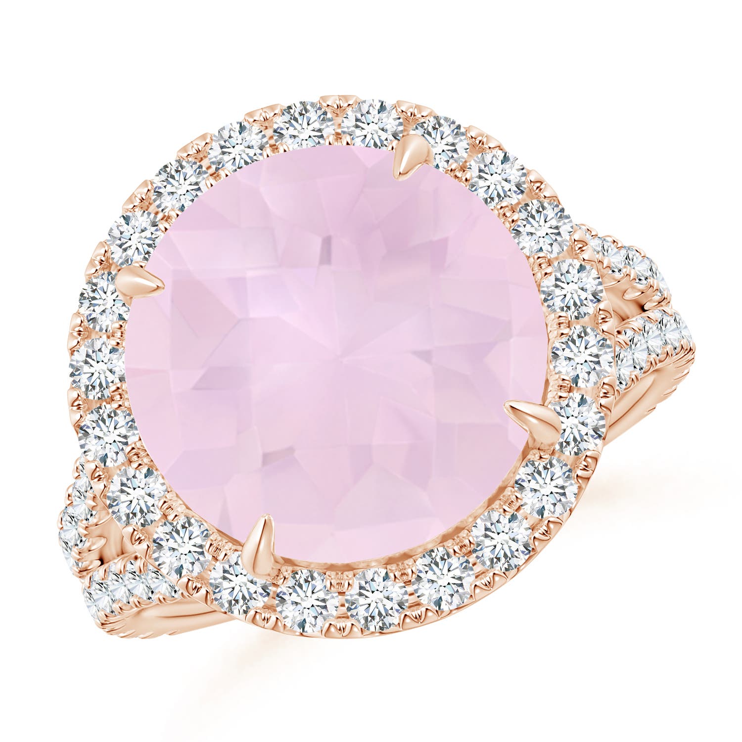 Claw-Set Round Rose Quartz Split Shank Cocktail Ring