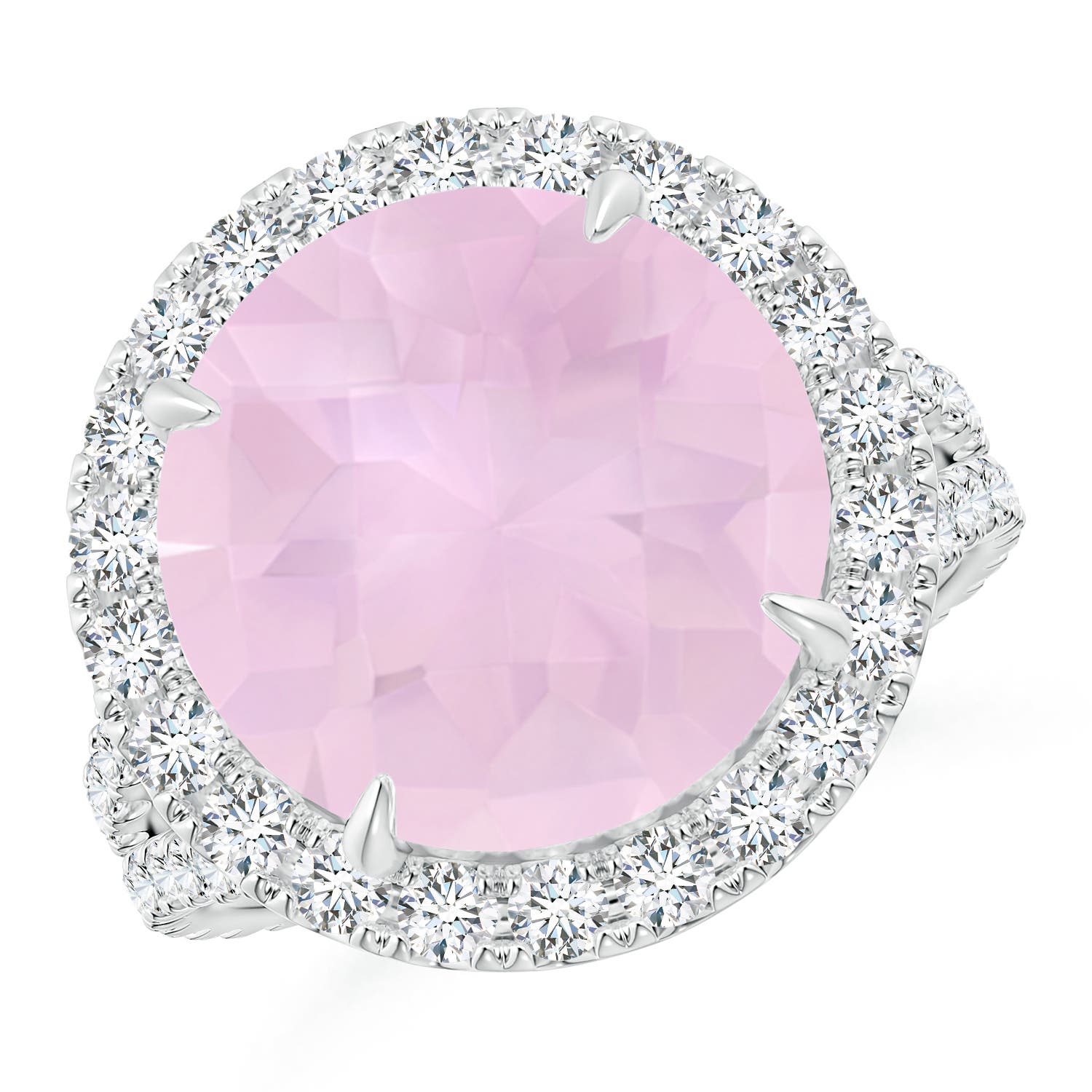 Claw-Set Round Rose Quartz Split Shank Cocktail Ring