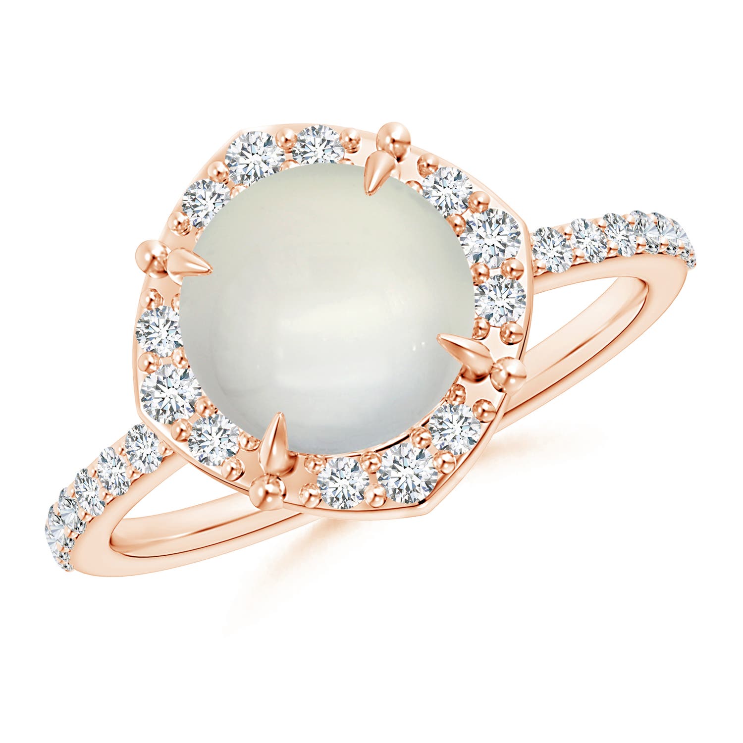 Vintage Style Claw-Set Round Moonstone Halo Ring