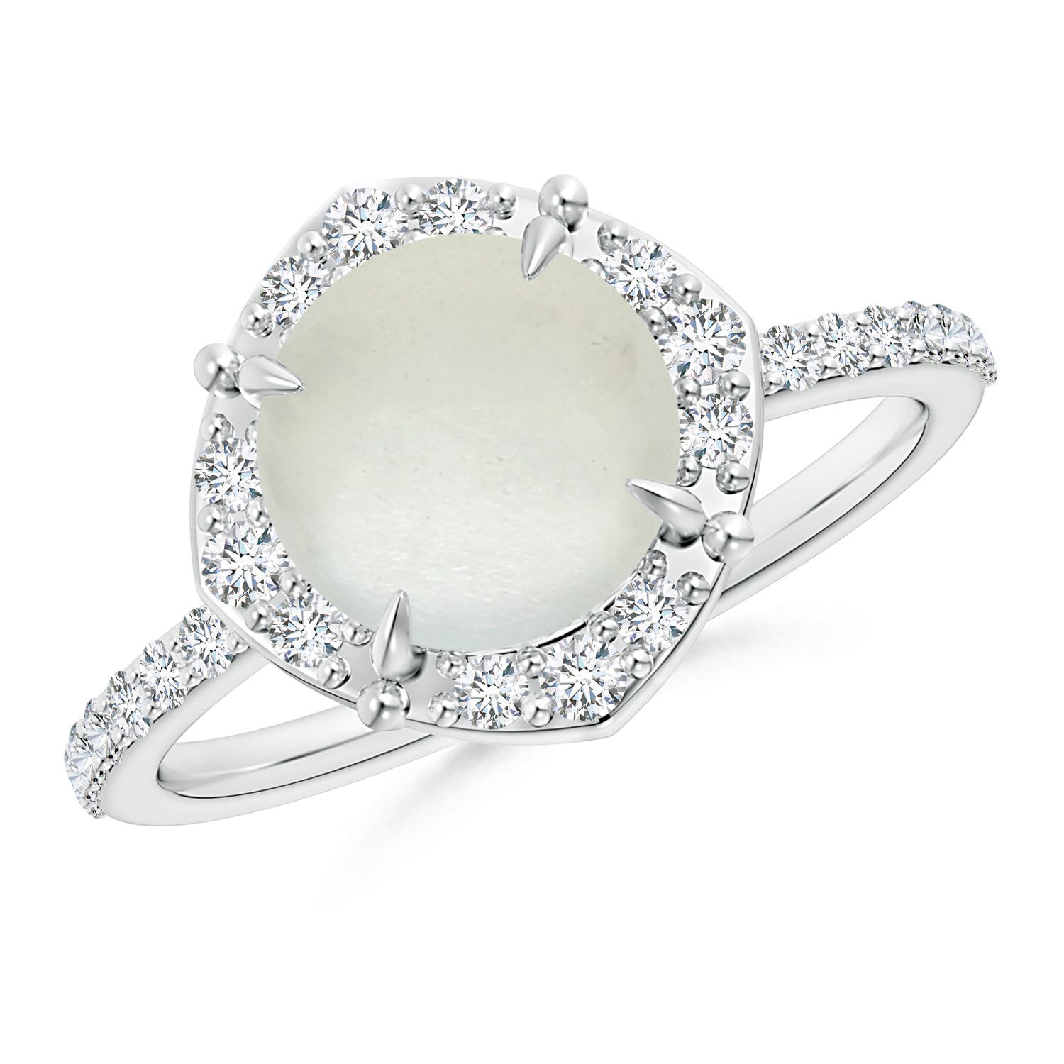 Vintage Style Claw-Set Round Moonstone Halo Ring