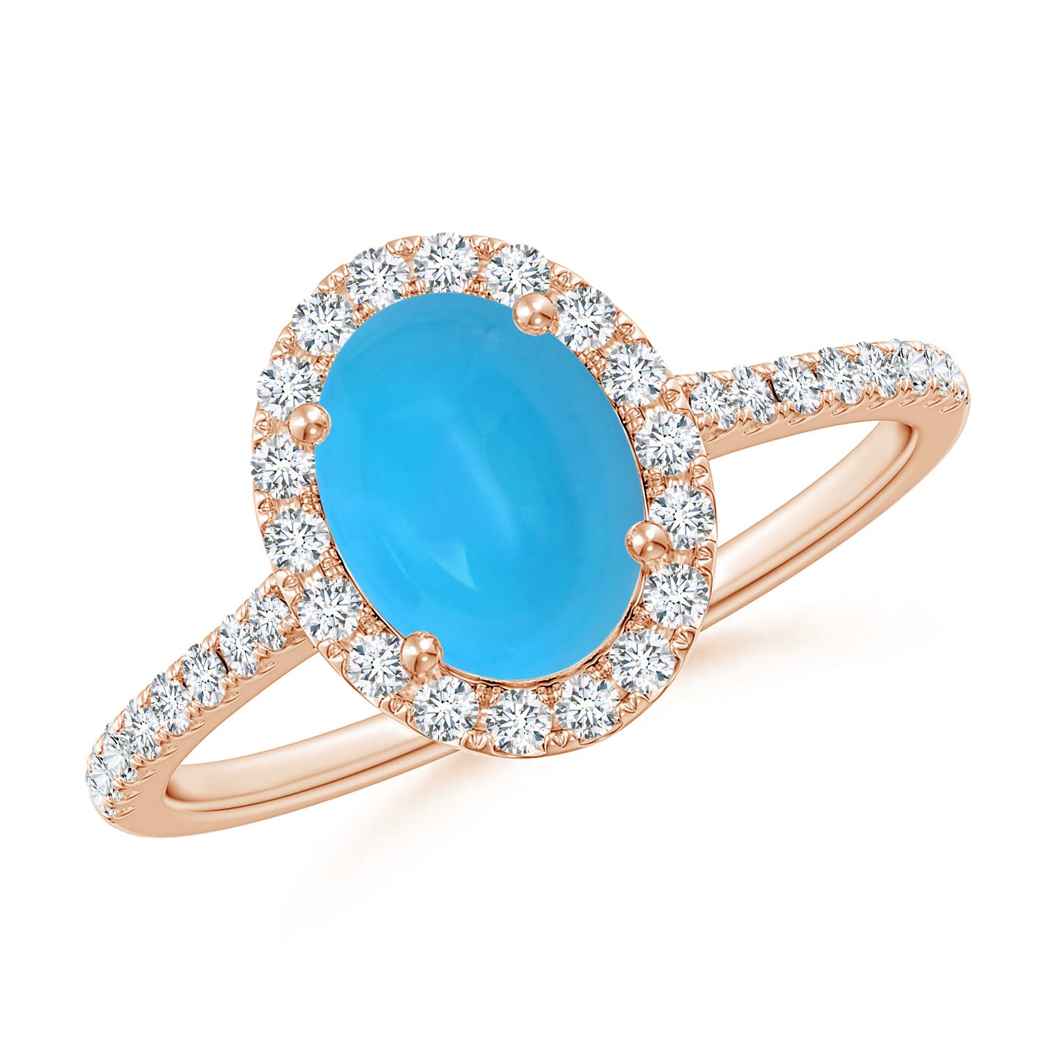 Double Claw-Set Oval Turquoise Halo Ring with Diamonds