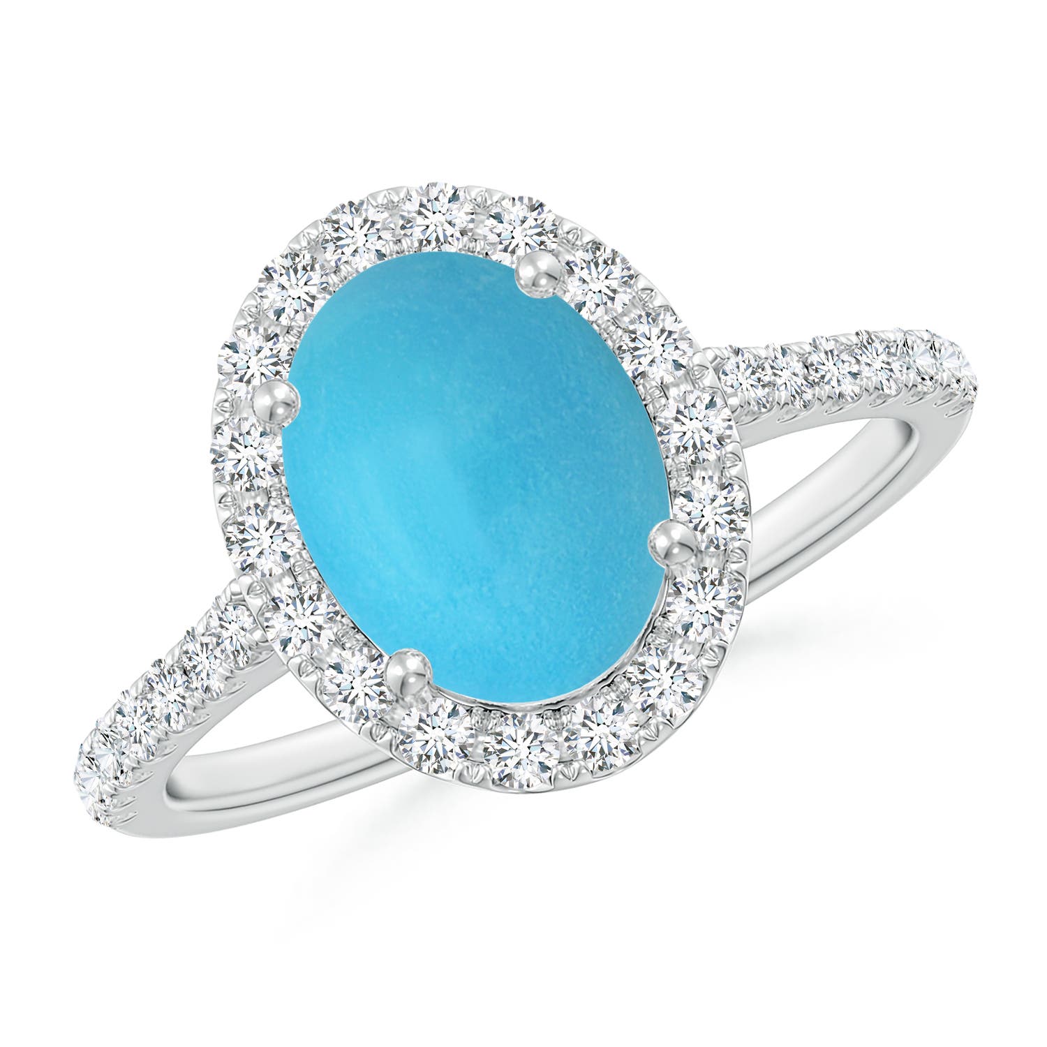 Double Claw-Set Oval Turquoise Halo Ring with Diamonds