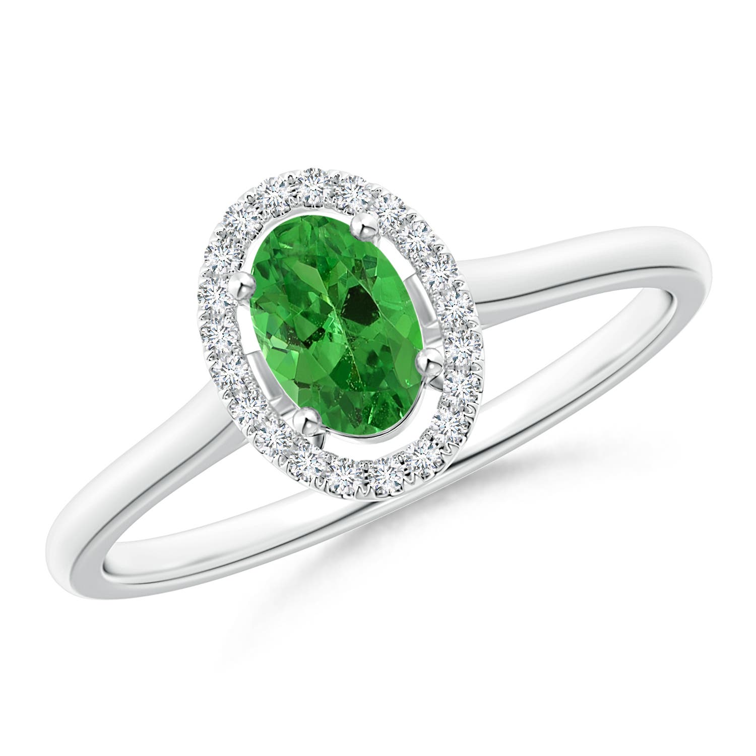 Prong-Set Oval Tsavorite Halo Ring