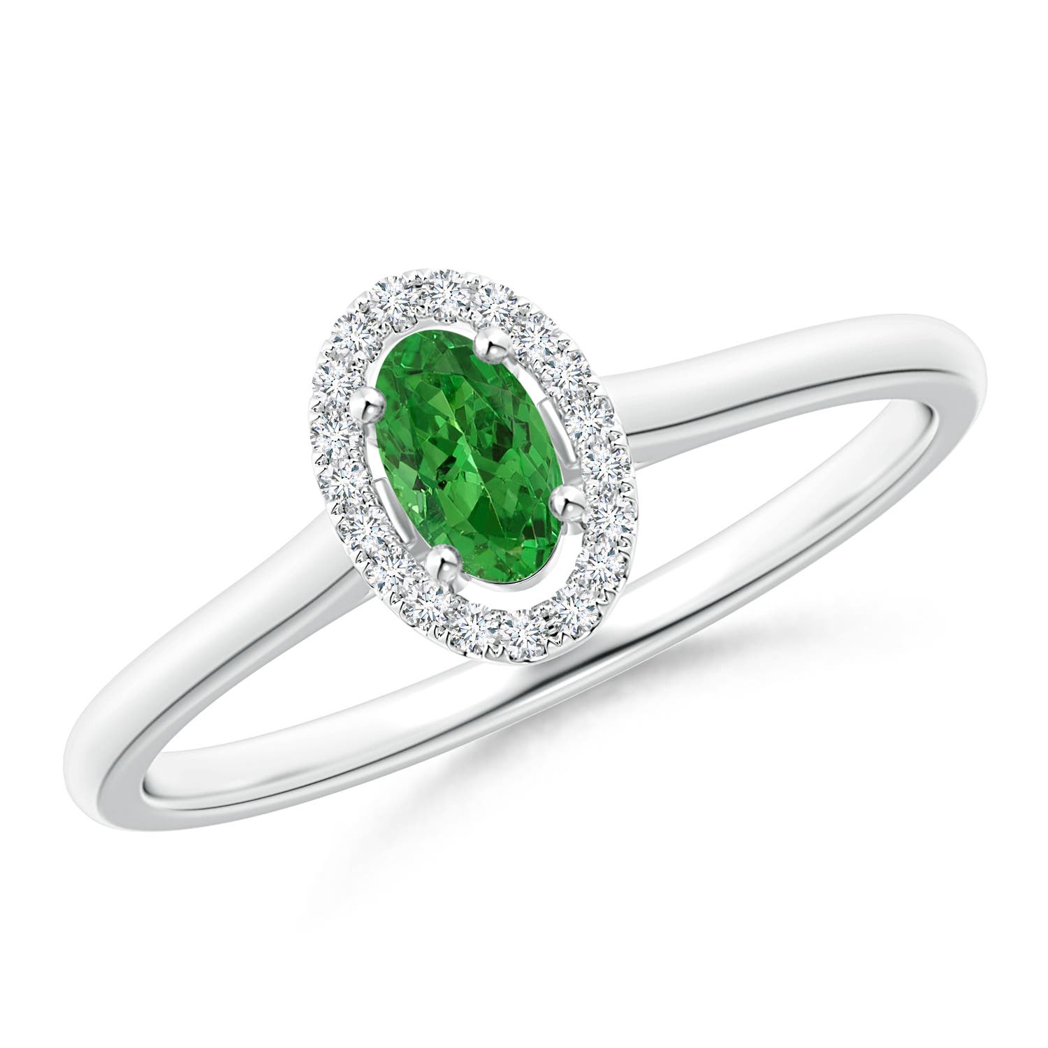 Prong-Set Oval Tsavorite Halo Ring