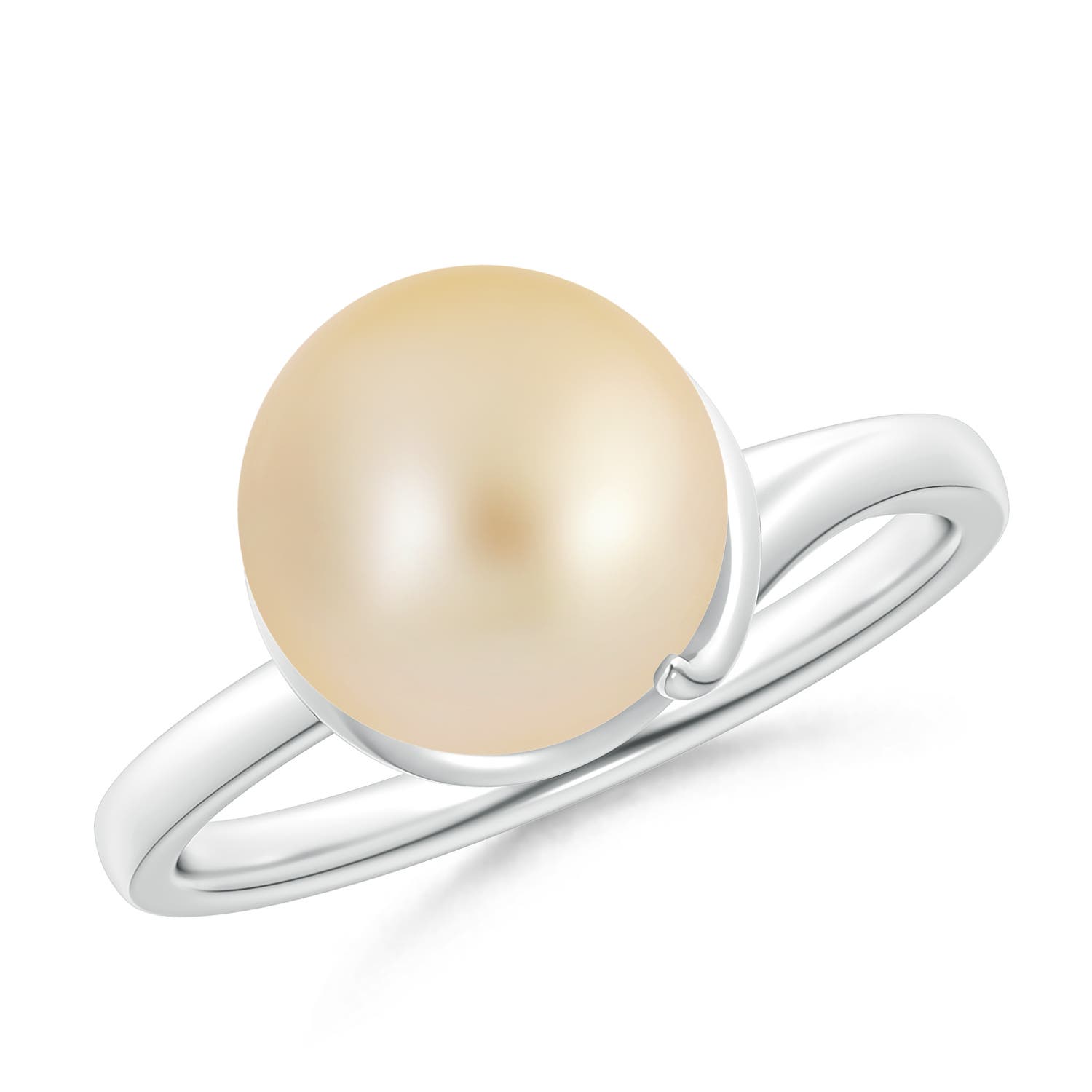 Golden South Sea Cultured Pearl Ring with Spiral Metal Loop