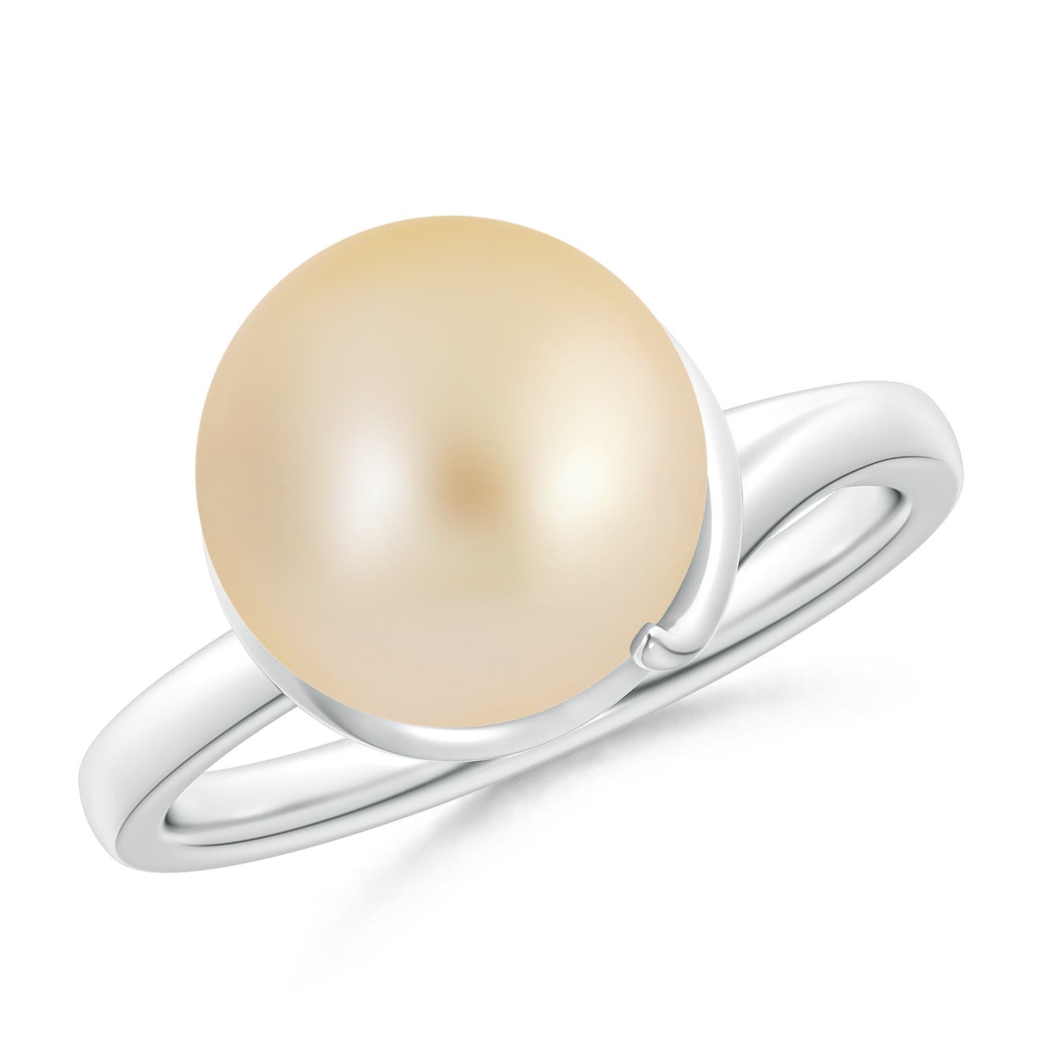 Golden South Sea Cultured Pearl Ring with Spiral Metal Loop