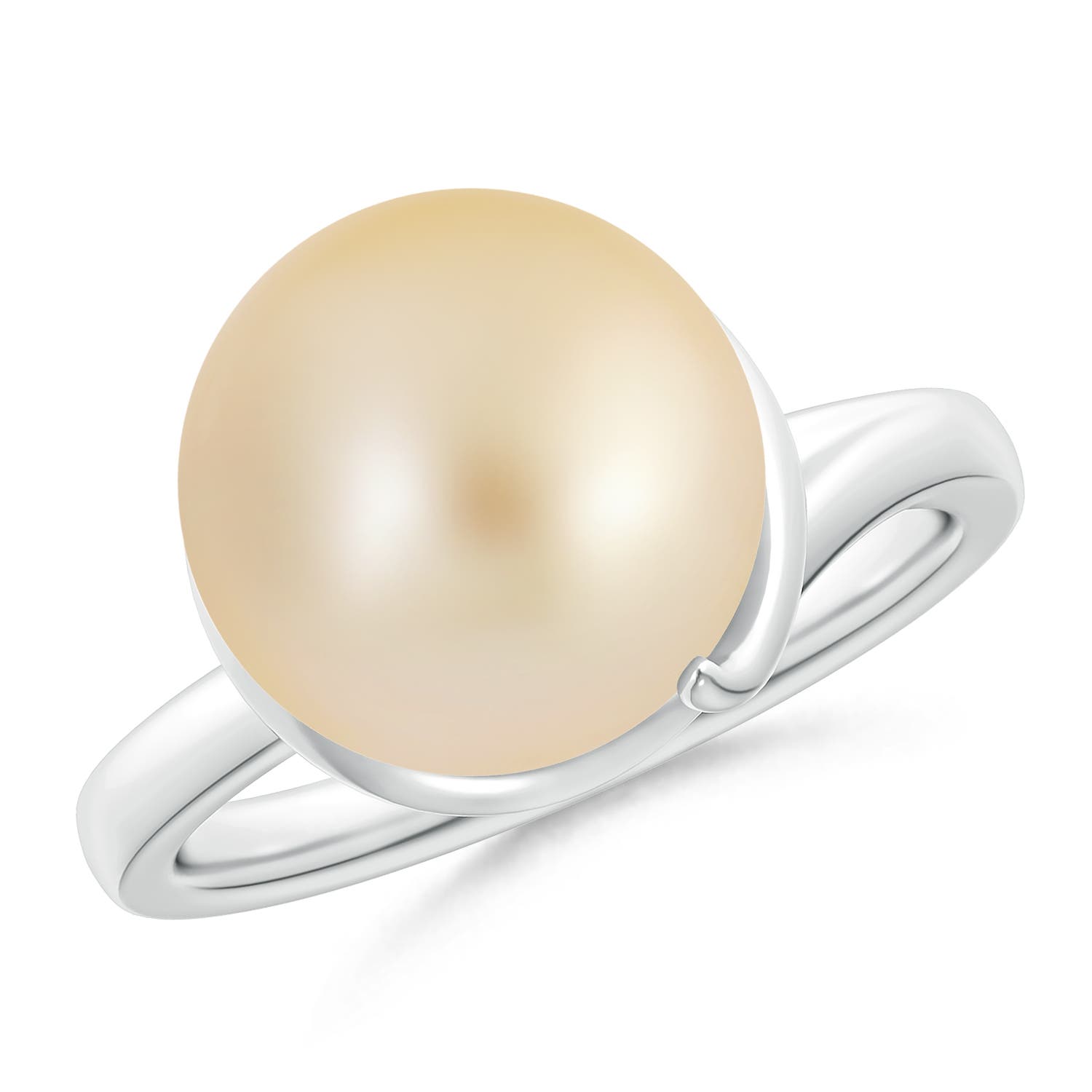 Golden South Sea Cultured Pearl Ring with Spiral Metal Loop