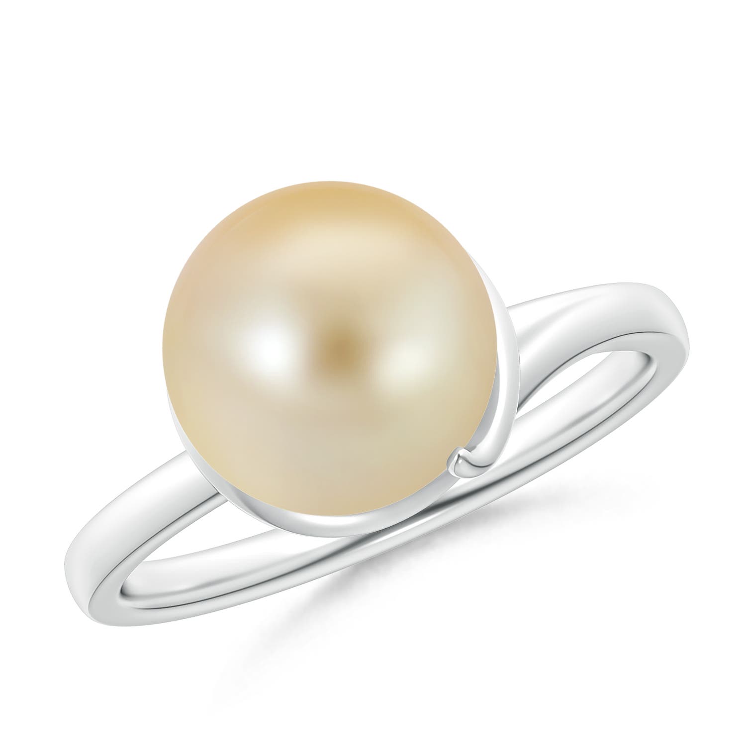 Golden South Sea Cultured Pearl Ring with Spiral Metal Loop