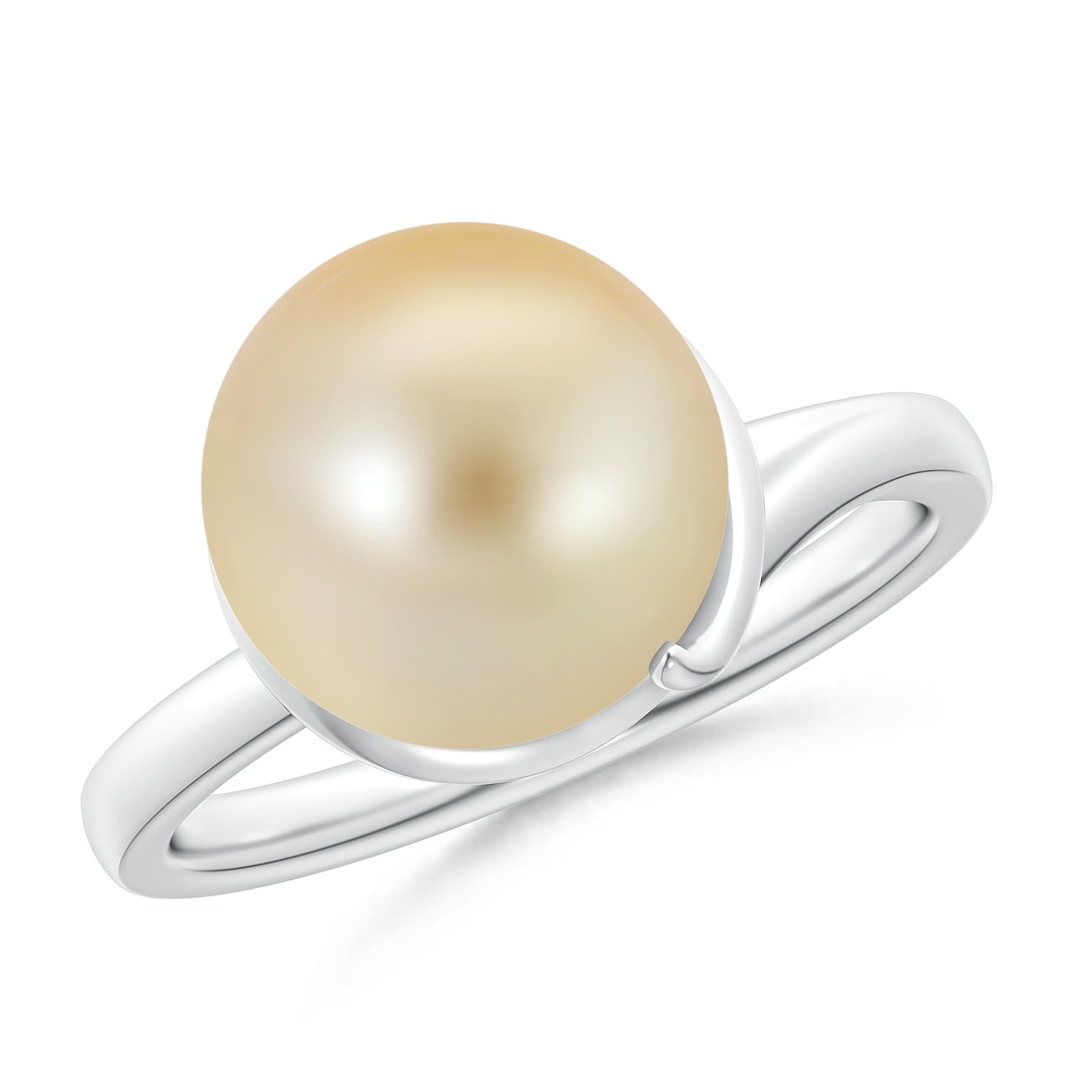 Golden South Sea Cultured Pearl Ring with Spiral Metal Loop