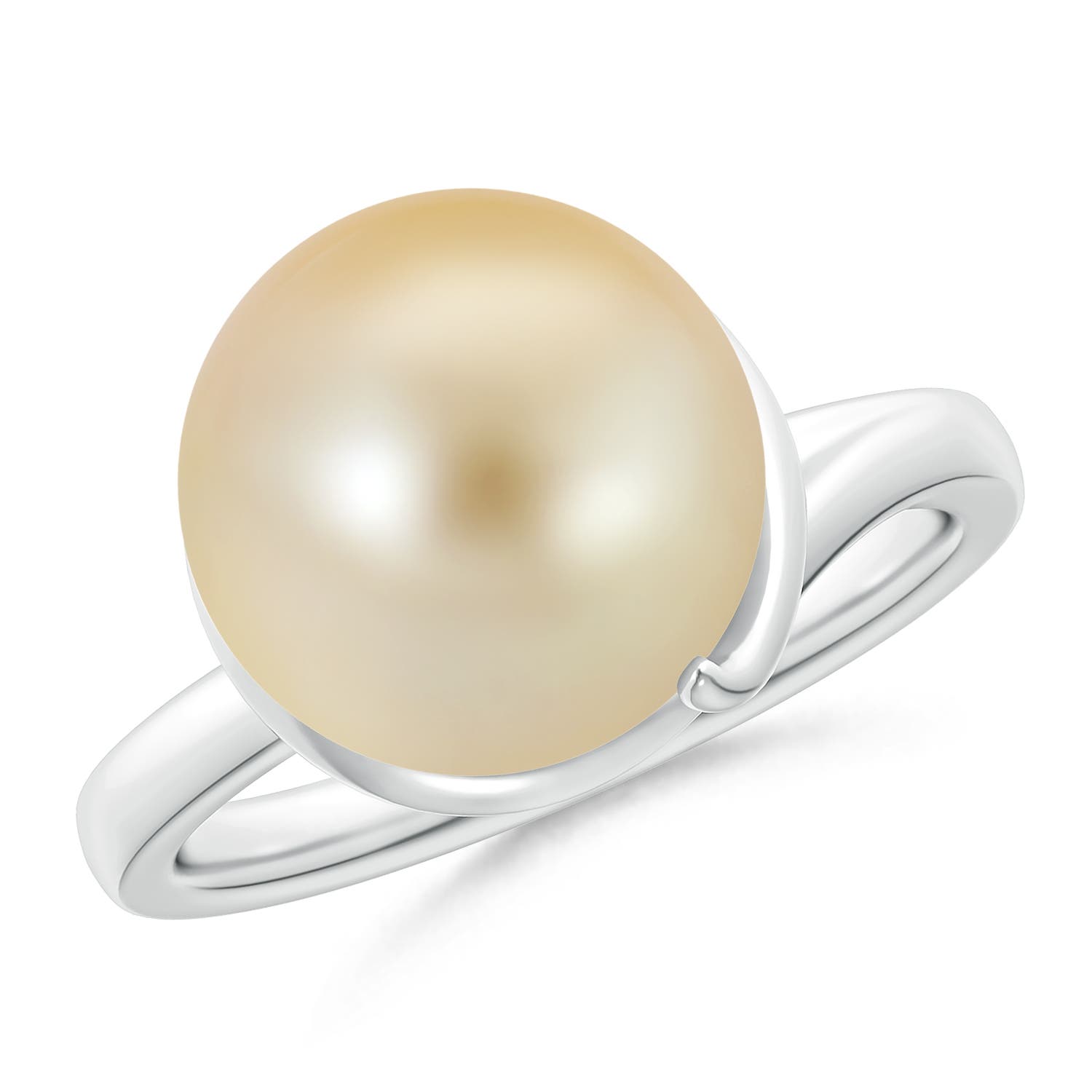 Golden South Sea Cultured Pearl Ring with Spiral Metal Loop