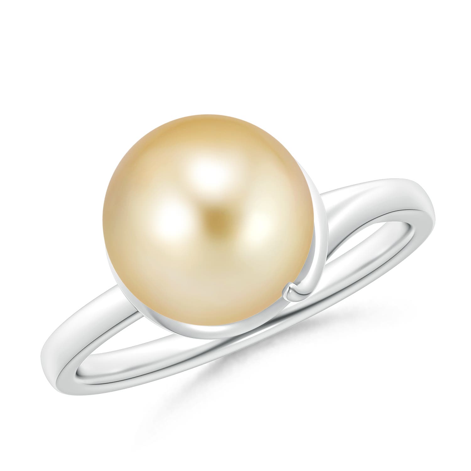 Golden South Sea Cultured Pearl Ring with Spiral Metal Loop