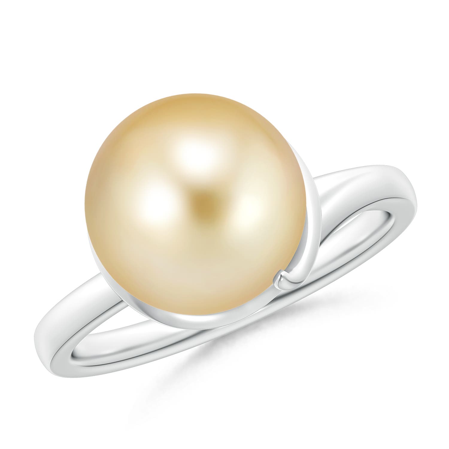 Golden South Sea Cultured Pearl Ring with Spiral Metal Loop
