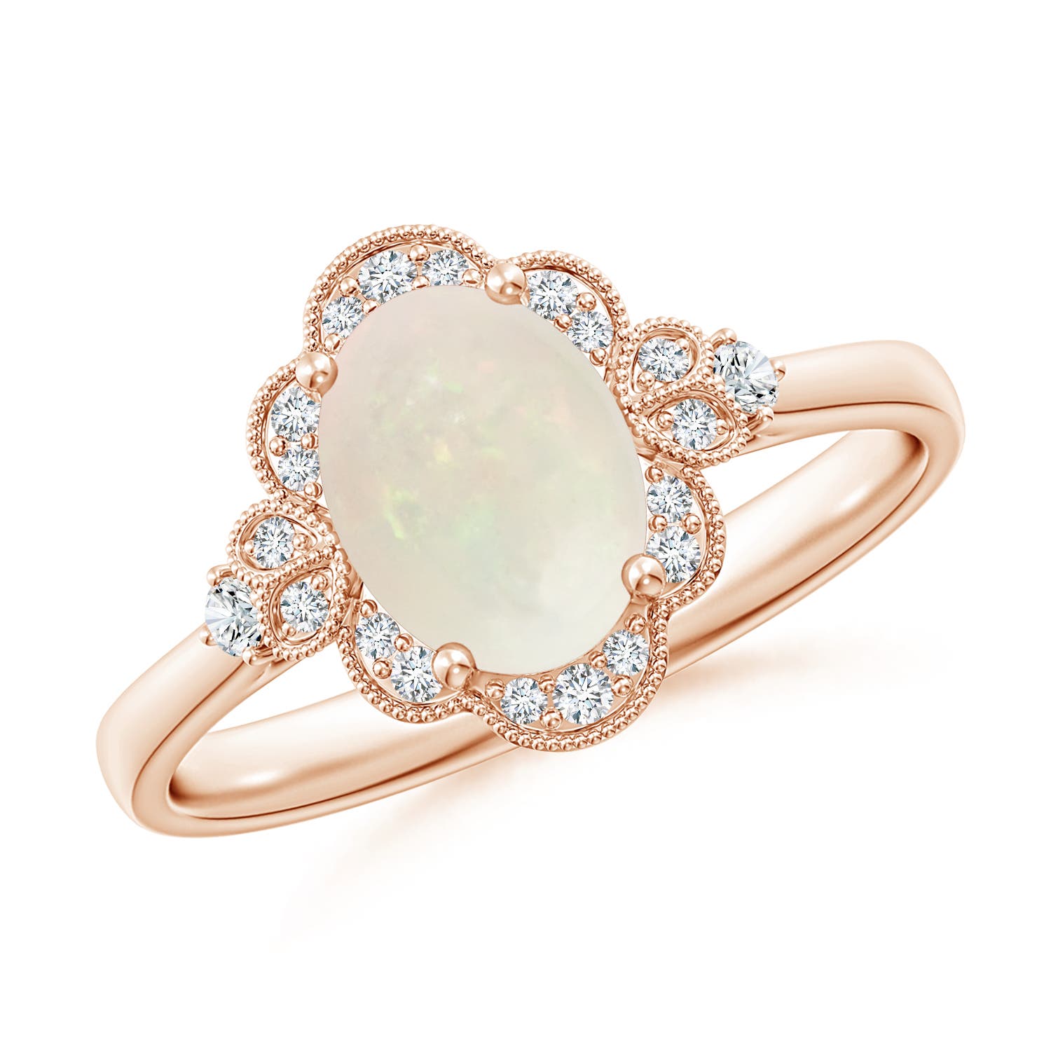ANGARA Victorian Style Oval Opal and Diamond Engagement Ring