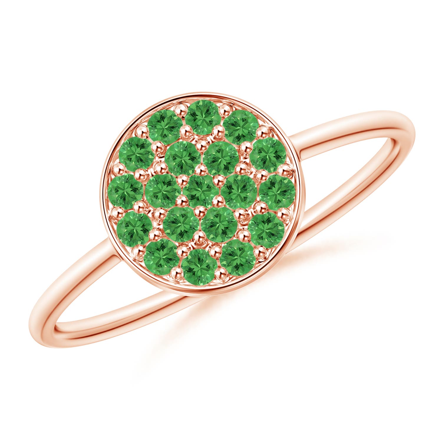 Pave Set Round Tsavorite Cluster Disc Ring