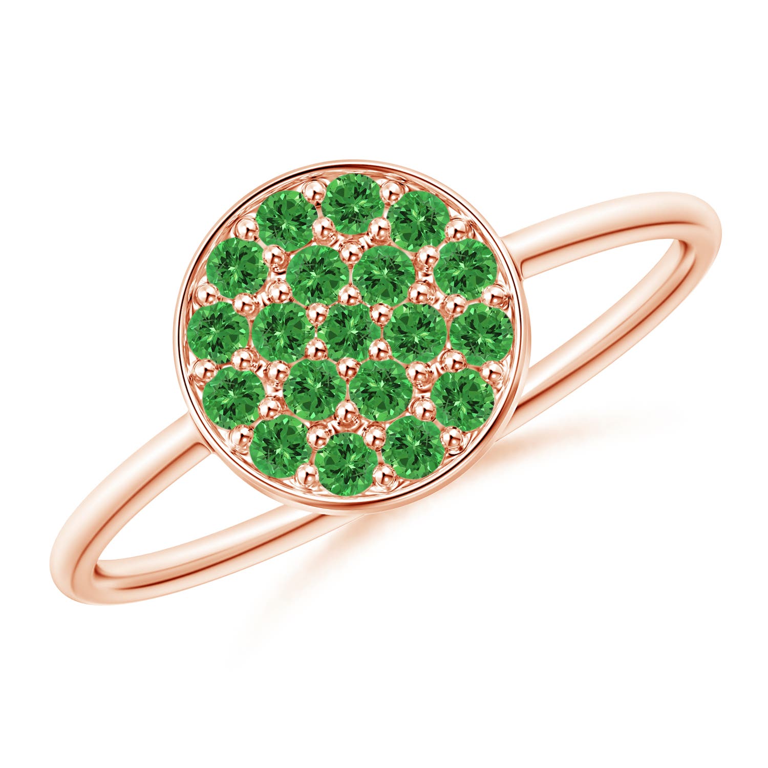 Pave Set Round Tsavorite Cluster Disc Ring