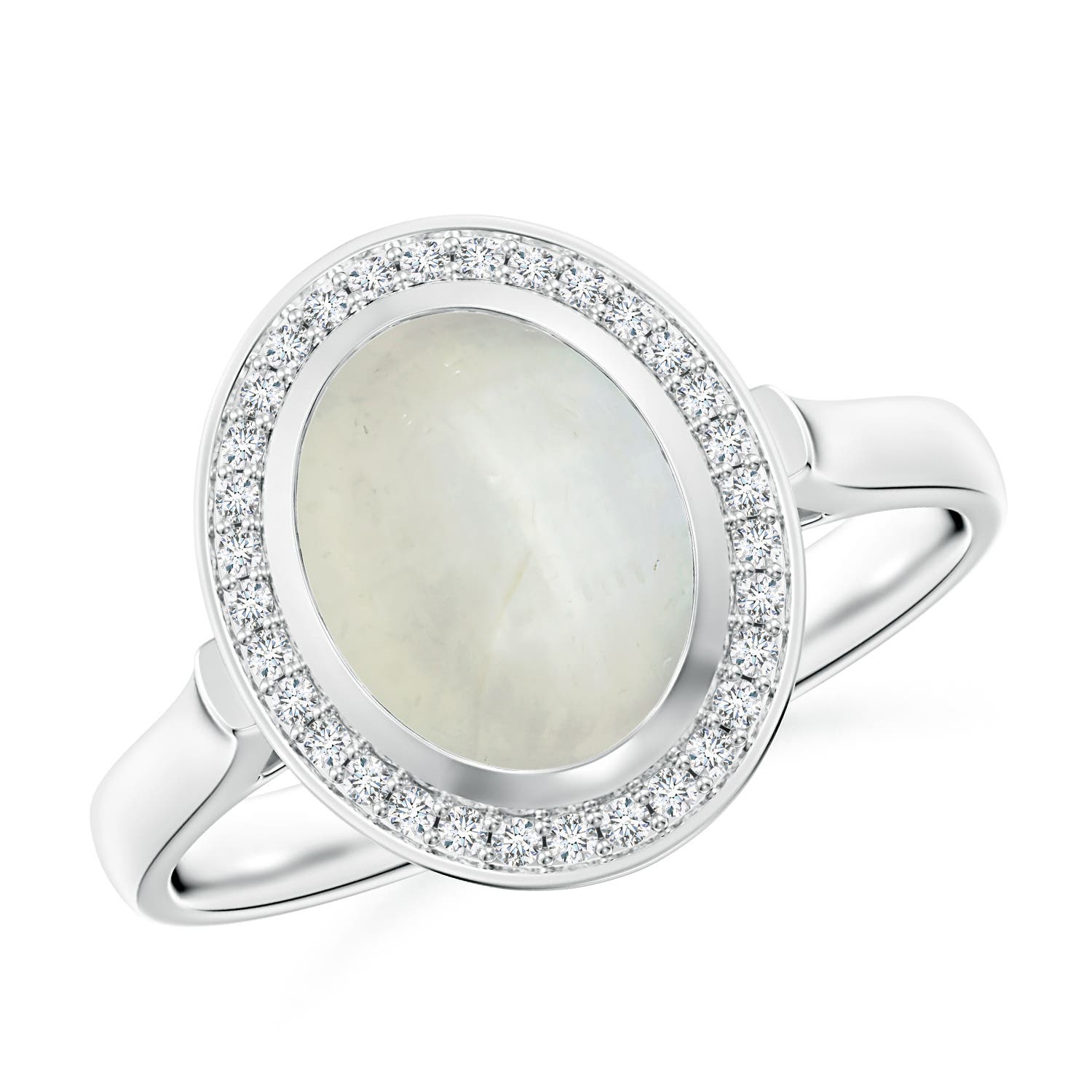 Bezel-Set Oval Moonstone Ring with Diamond Halo