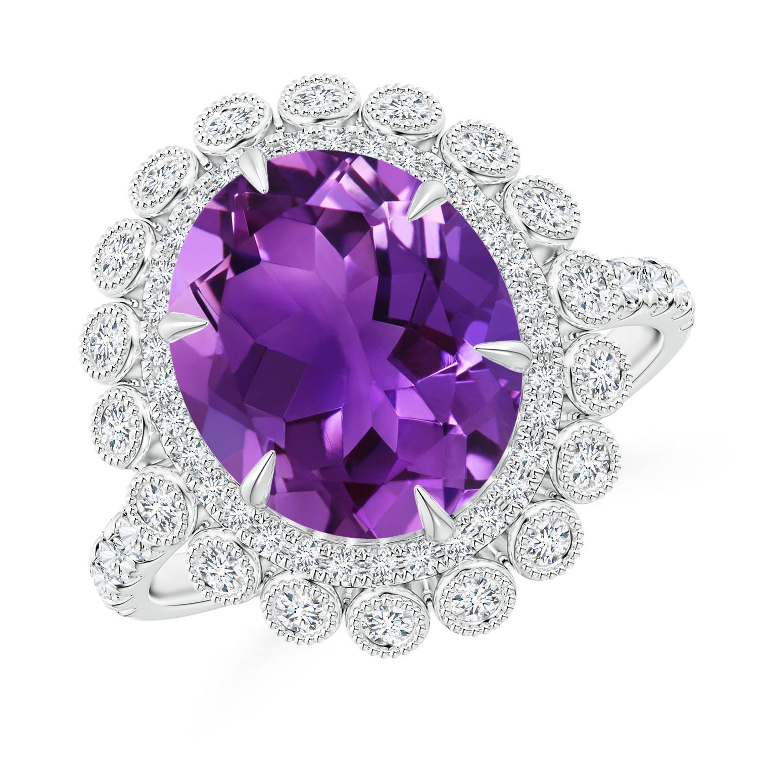 Claw-Set Oval Amethyst Double Halo Cocktail Ring