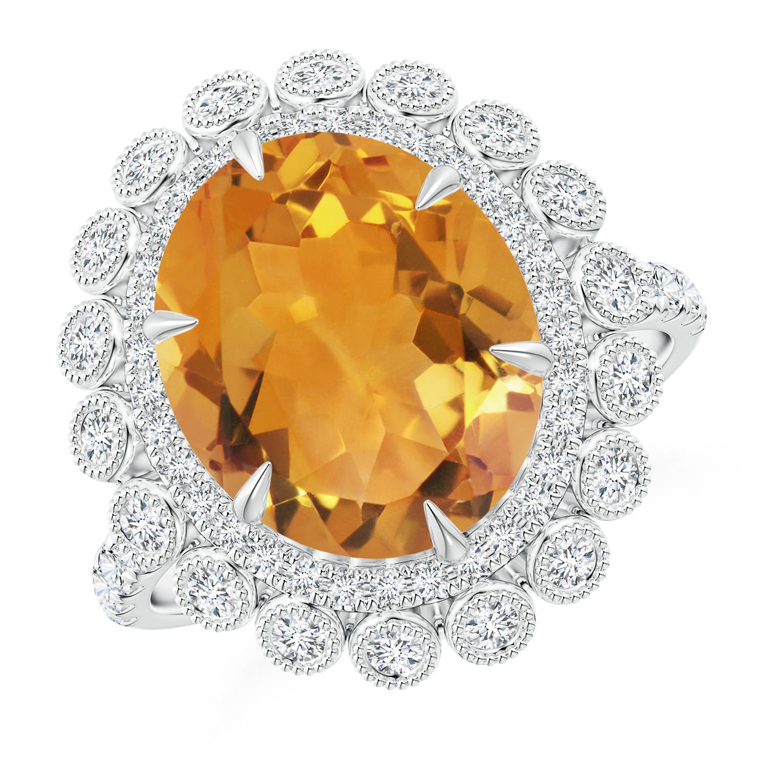 Claw-Set Oval Citrine Double Halo Cocktail Ring