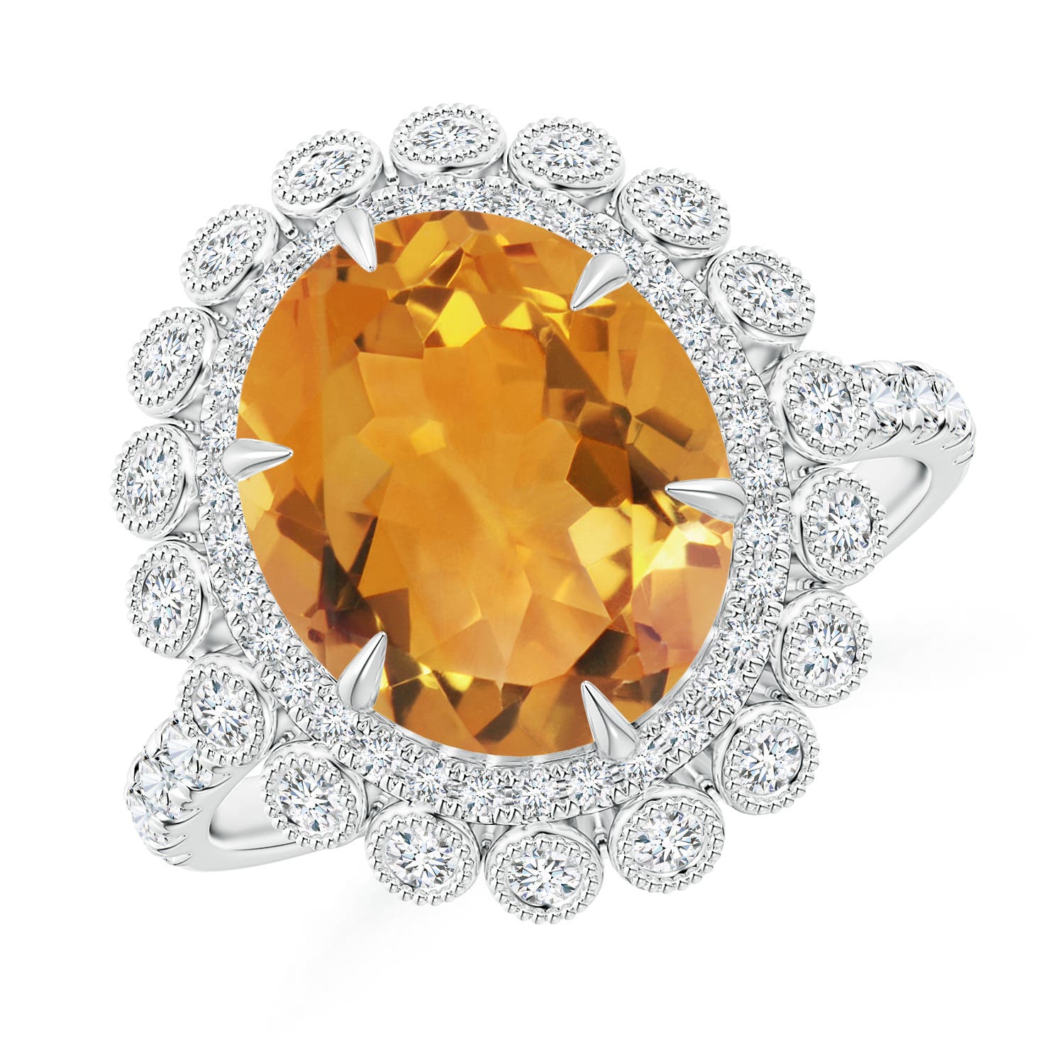 Claw-Set Oval Citrine Double Halo Cocktail Ring