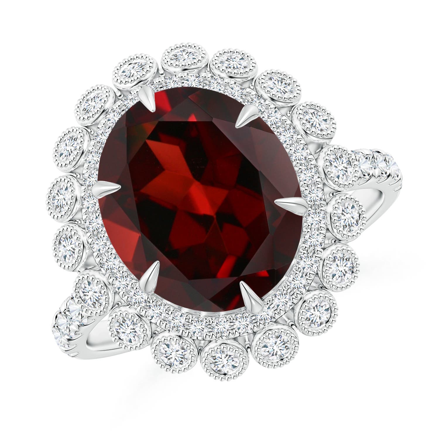Claw-Set Oval Garnet Double Halo Cocktail Ring
