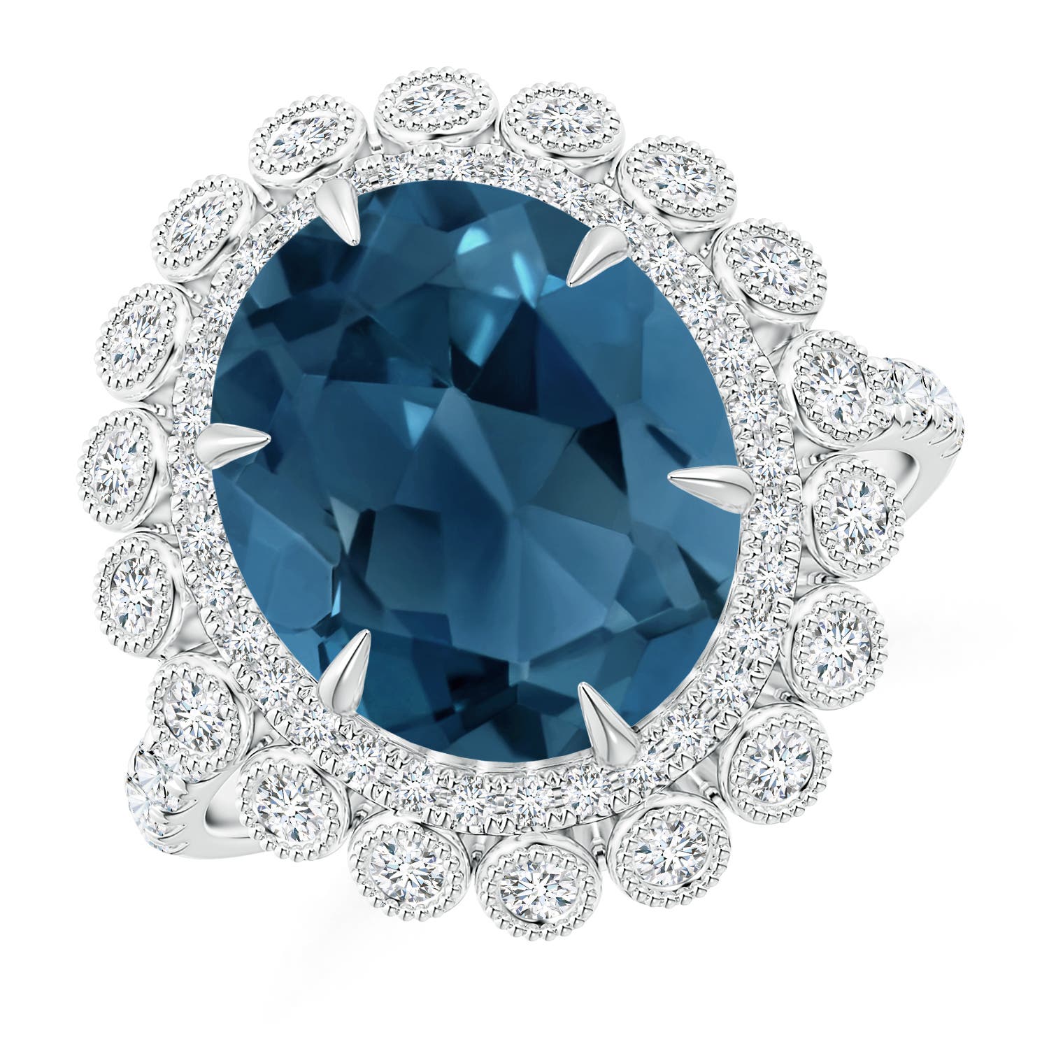 Claw-Set Oval London Blue Topaz Double Halo Cocktail Ring