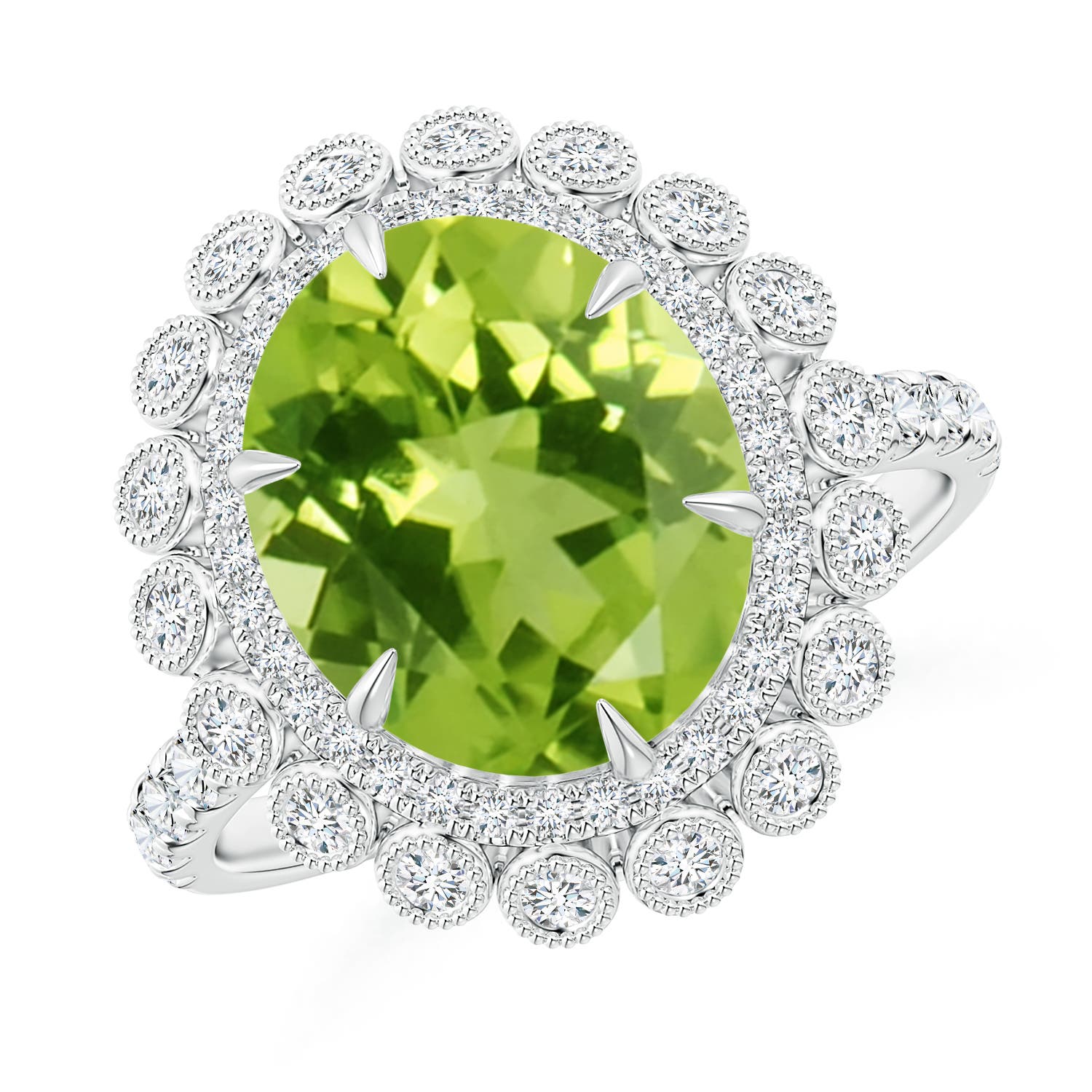 Claw-Set Oval Peridot Double Halo Cocktail Ring