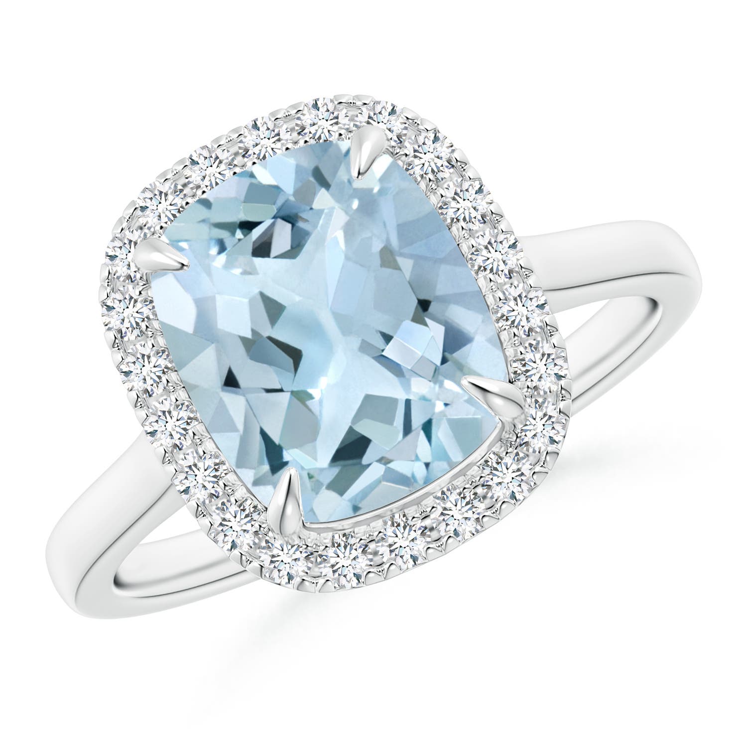 Claw-Set Cushion Aquamarine Cathedral Style Cocktail Ring