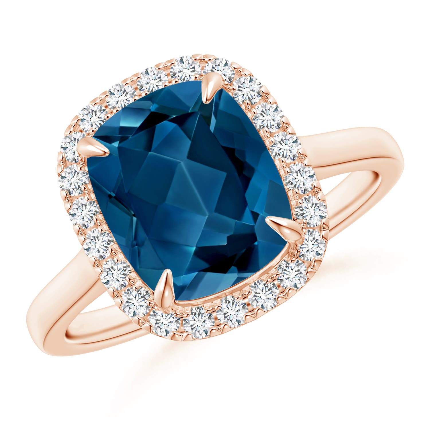 Claw-Set Cushion London Blue Topaz Cathedral Style Ring