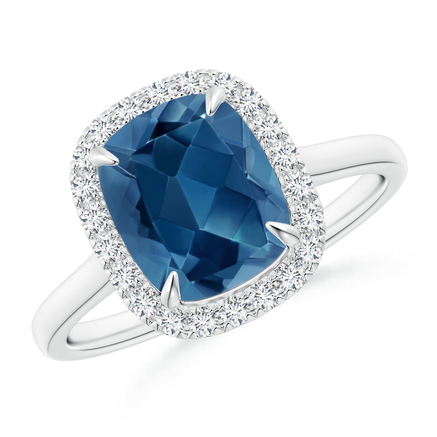 Claw-Set Cushion London Blue Topaz Cathedral Style Ring