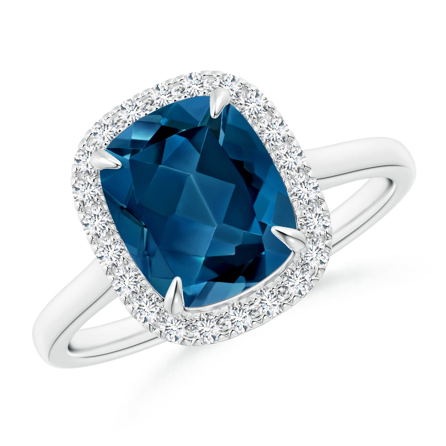 Claw-Set Cushion London Blue Topaz Cathedral Style Ring