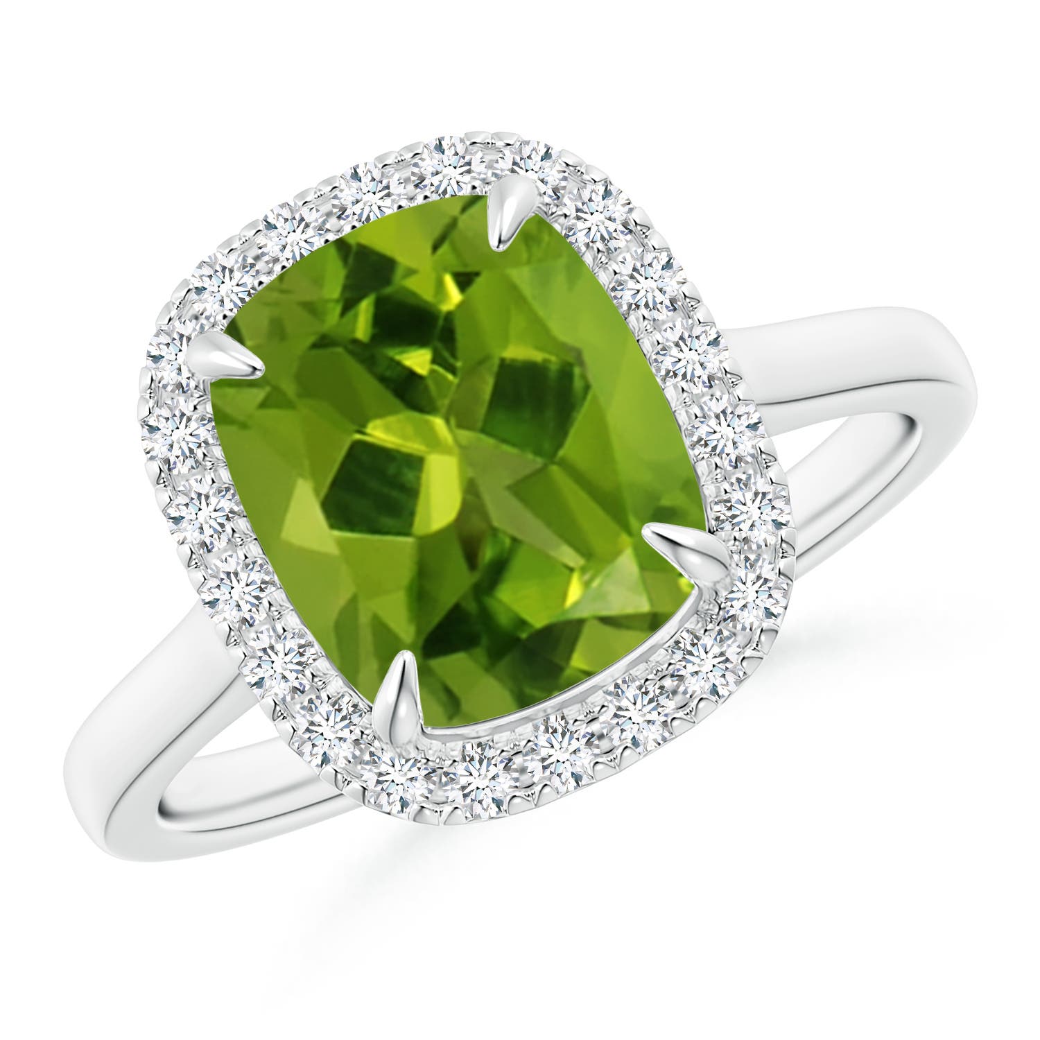 Claw-Set Cushion Peridot Cathedral Style Cocktail Ring
