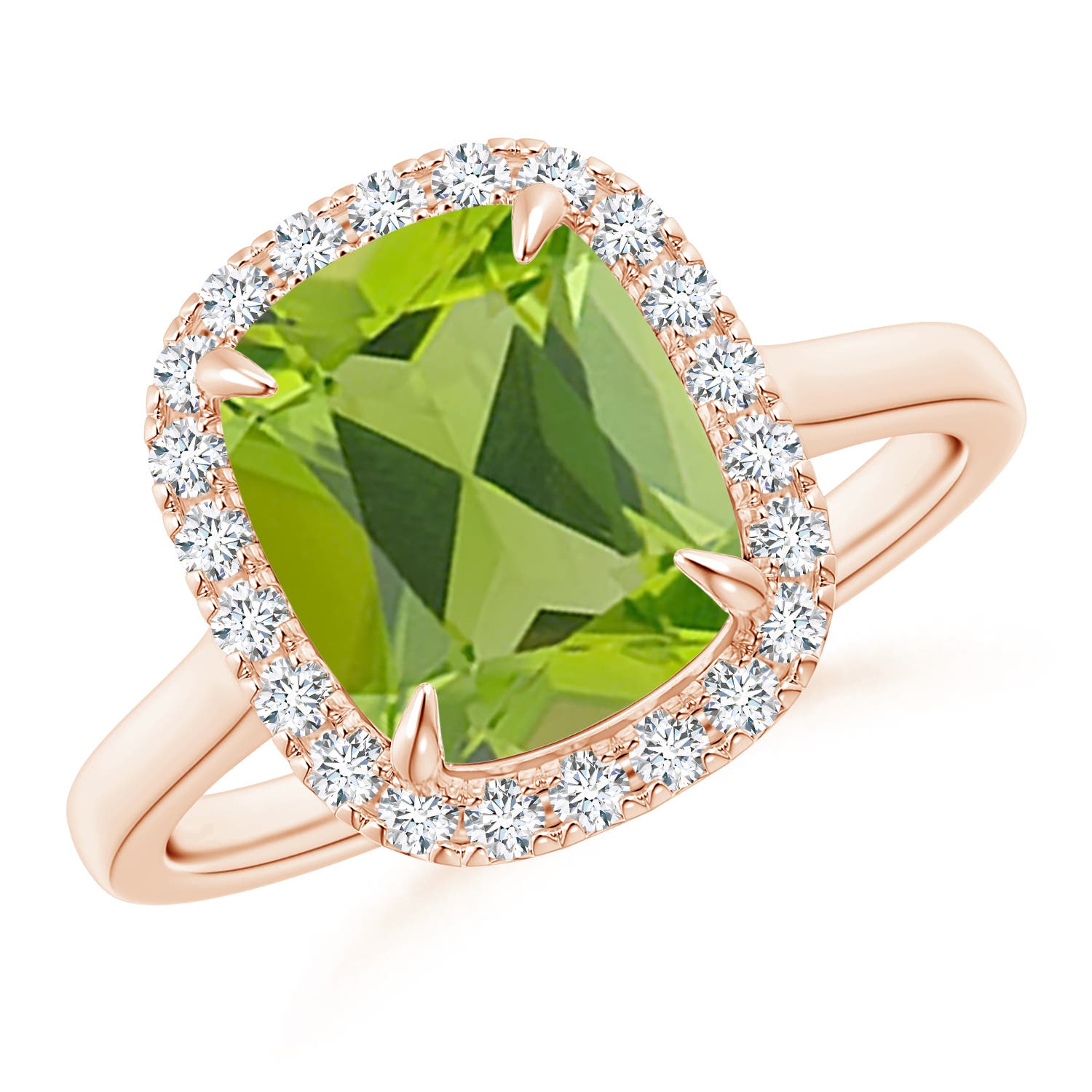 Claw-Set Cushion Peridot Cathedral Style Cocktail Ring