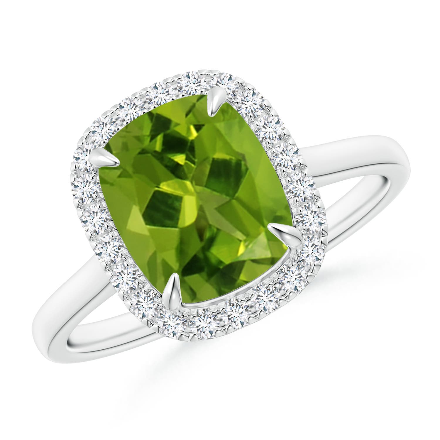 Claw-Set Cushion Peridot Cathedral Style Cocktail Ring