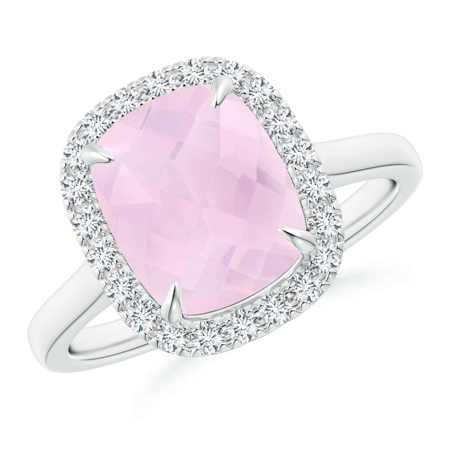 Claw-Set Cushion Rose Quartz Cathedral Style Cocktail Ring