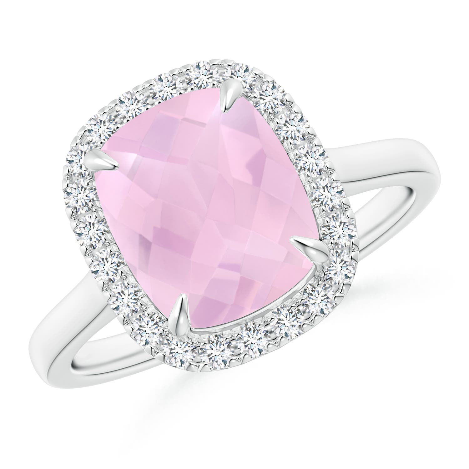 Claw-Set Cushion Rose Quartz Cathedral Style Cocktail Ring