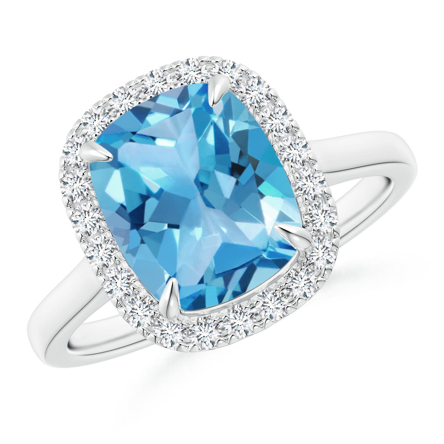 Claw-Set Cushion Swiss Blue Topaz Cathedral Style Ring