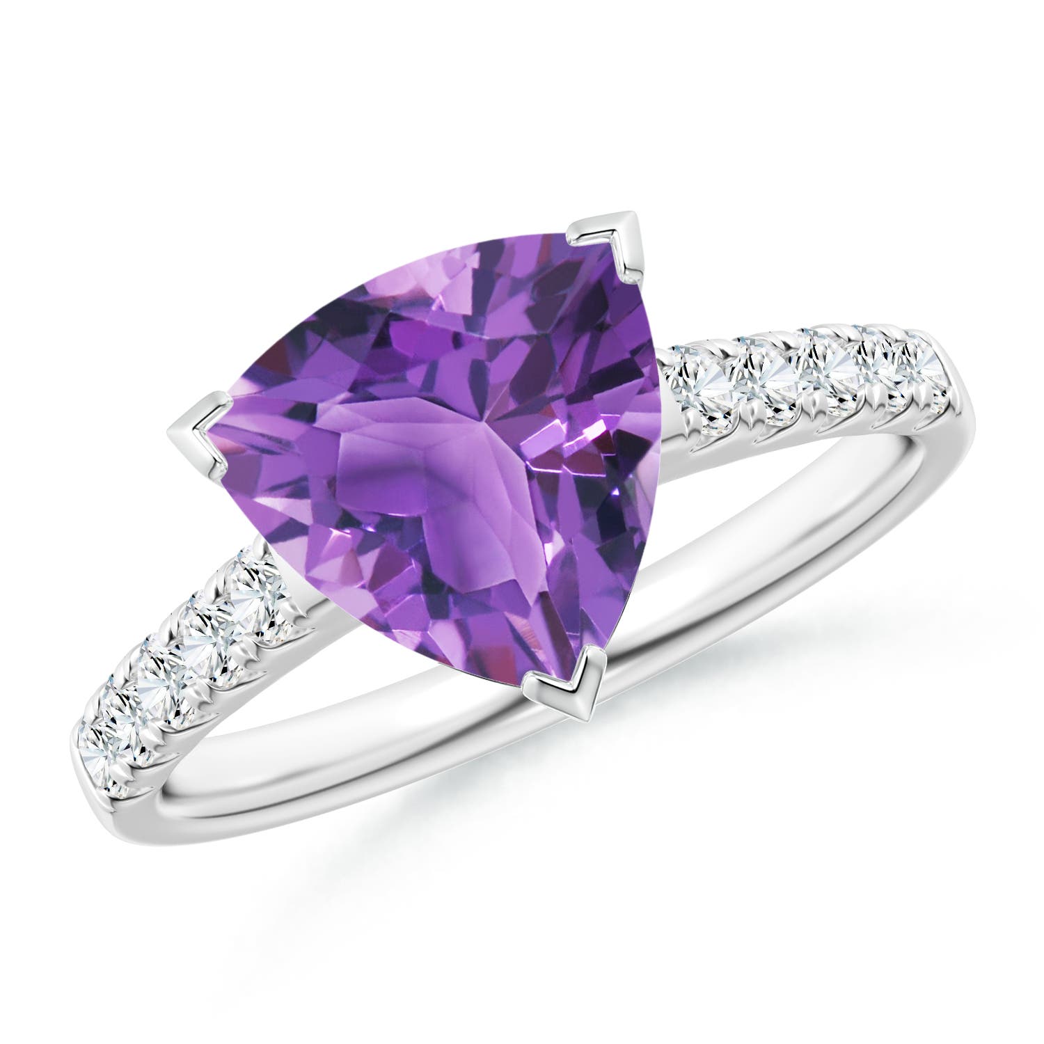 V-Prong Set Trillion Amethyst Cocktail Ring with Diamonds