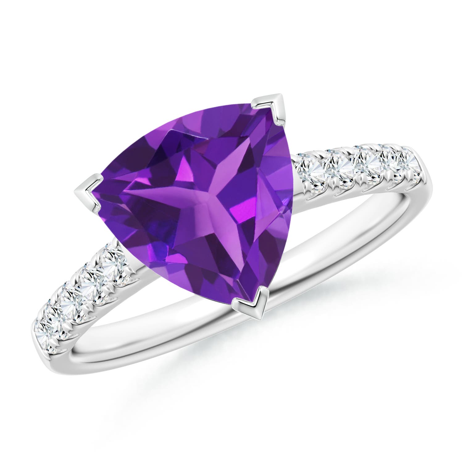 V-Prong Set Trillion Amethyst Cocktail Ring with Diamonds